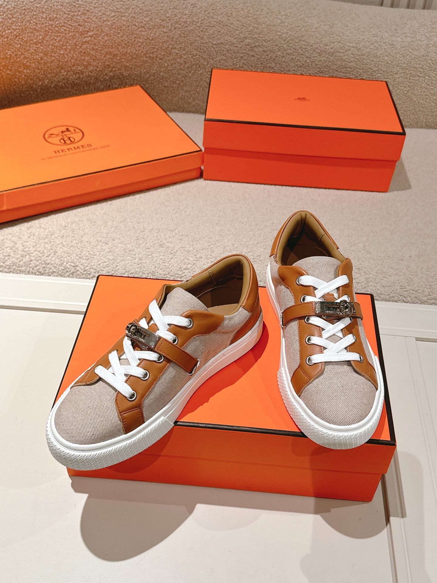 Hermes Kelly Buckle Sneaker Brown