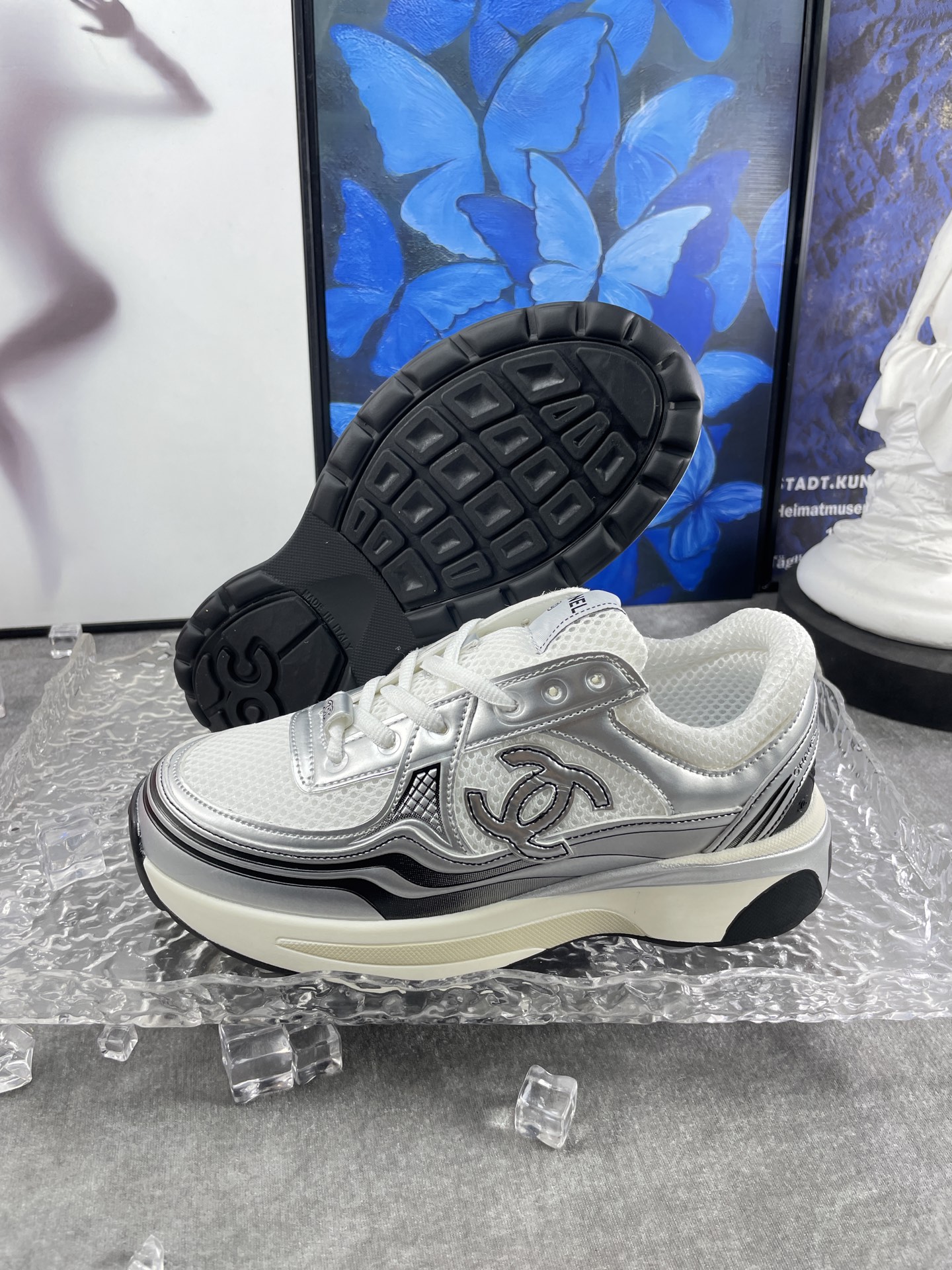 Chanel 8811 Chunky Mesh Sneakers Silver