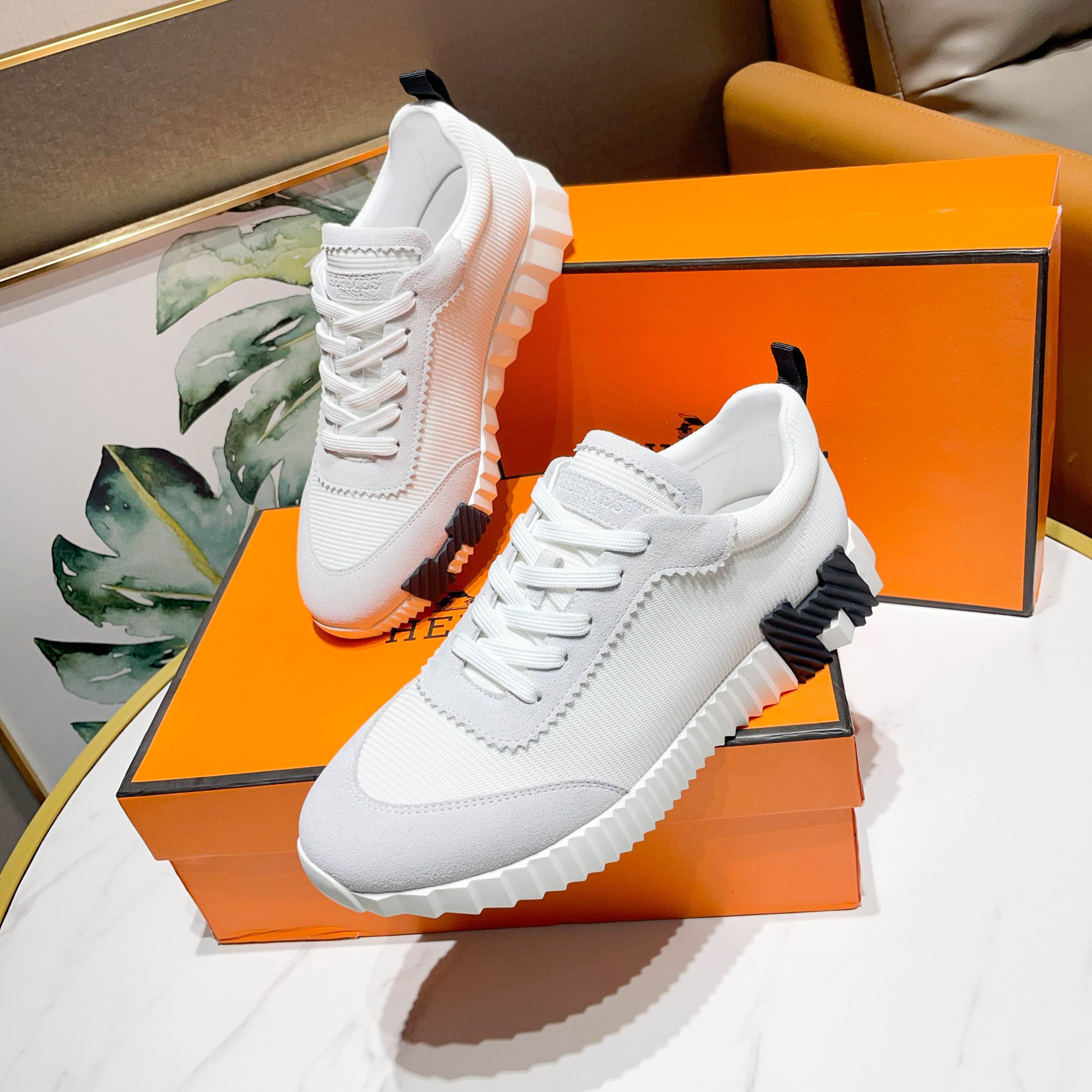 Hermes H Logo Chunky Sneakers White