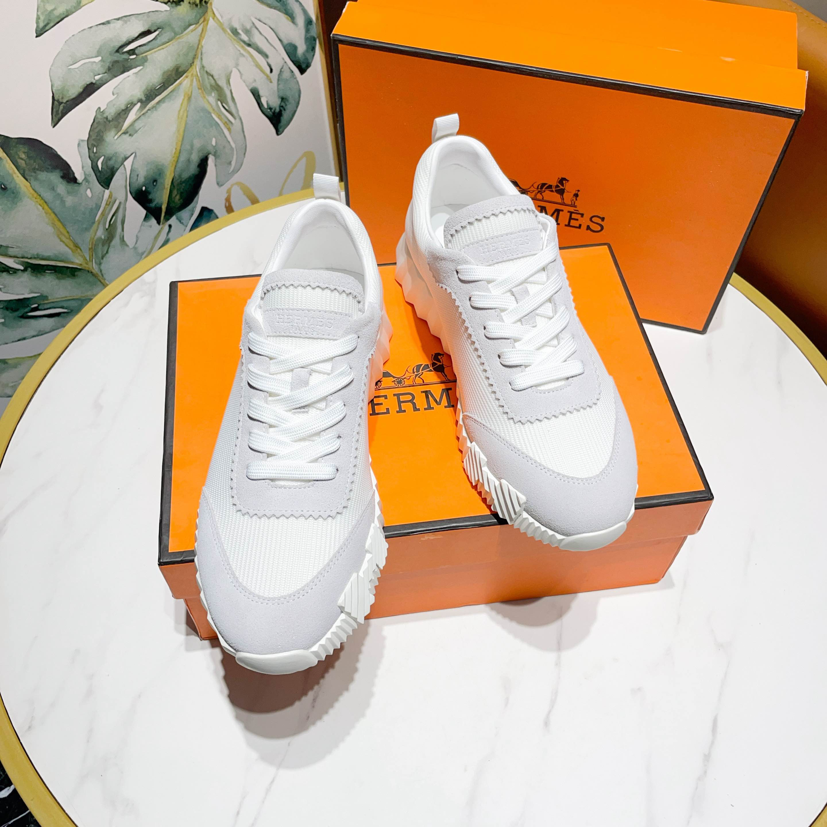 Hermes H Logo Canvas Sneaker White