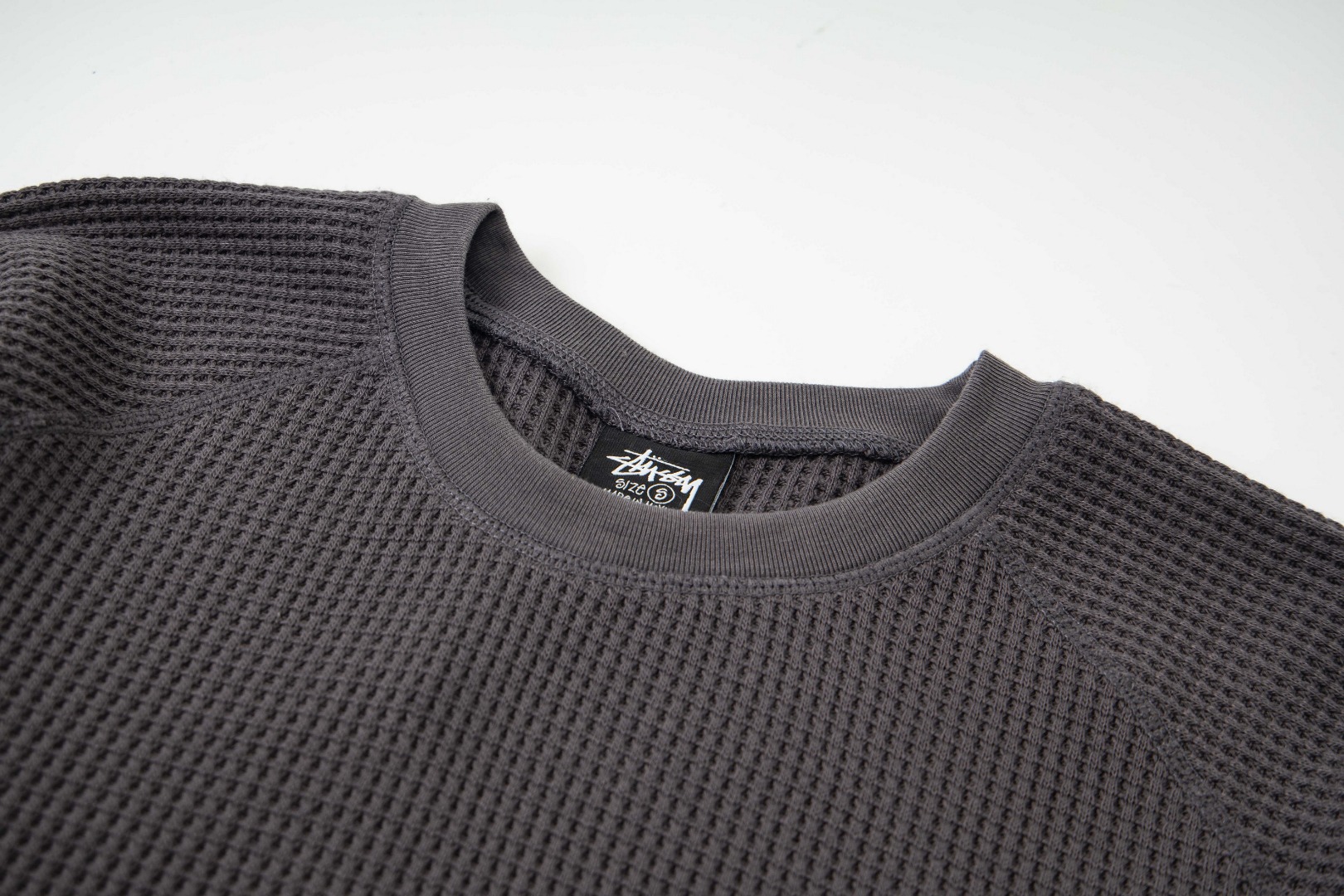 Stussy Waffle Raglan Logo Tee Dark Grey