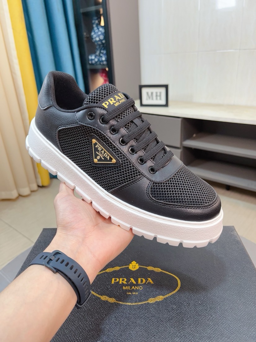 Prada Mesh Leather Sneakers Black