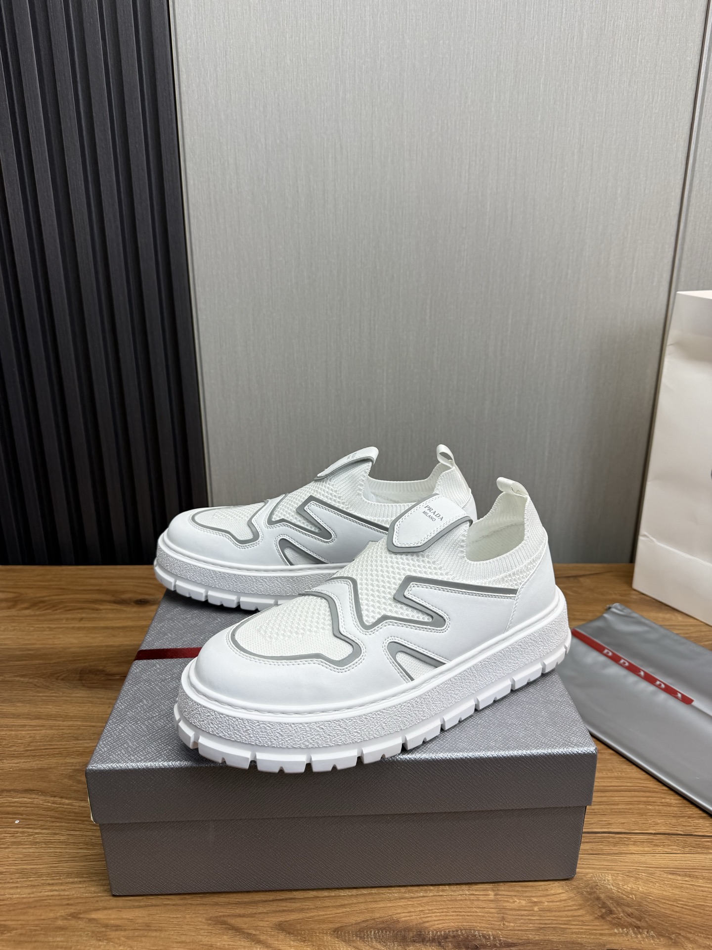 Prada Milano Mesh Slip-On Sneakers White