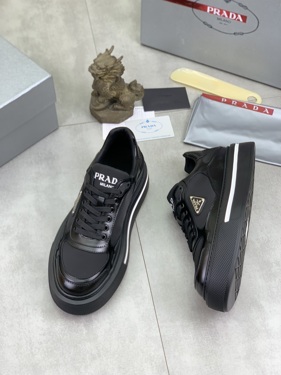Prada Milano Leather Platform Sneakers Black