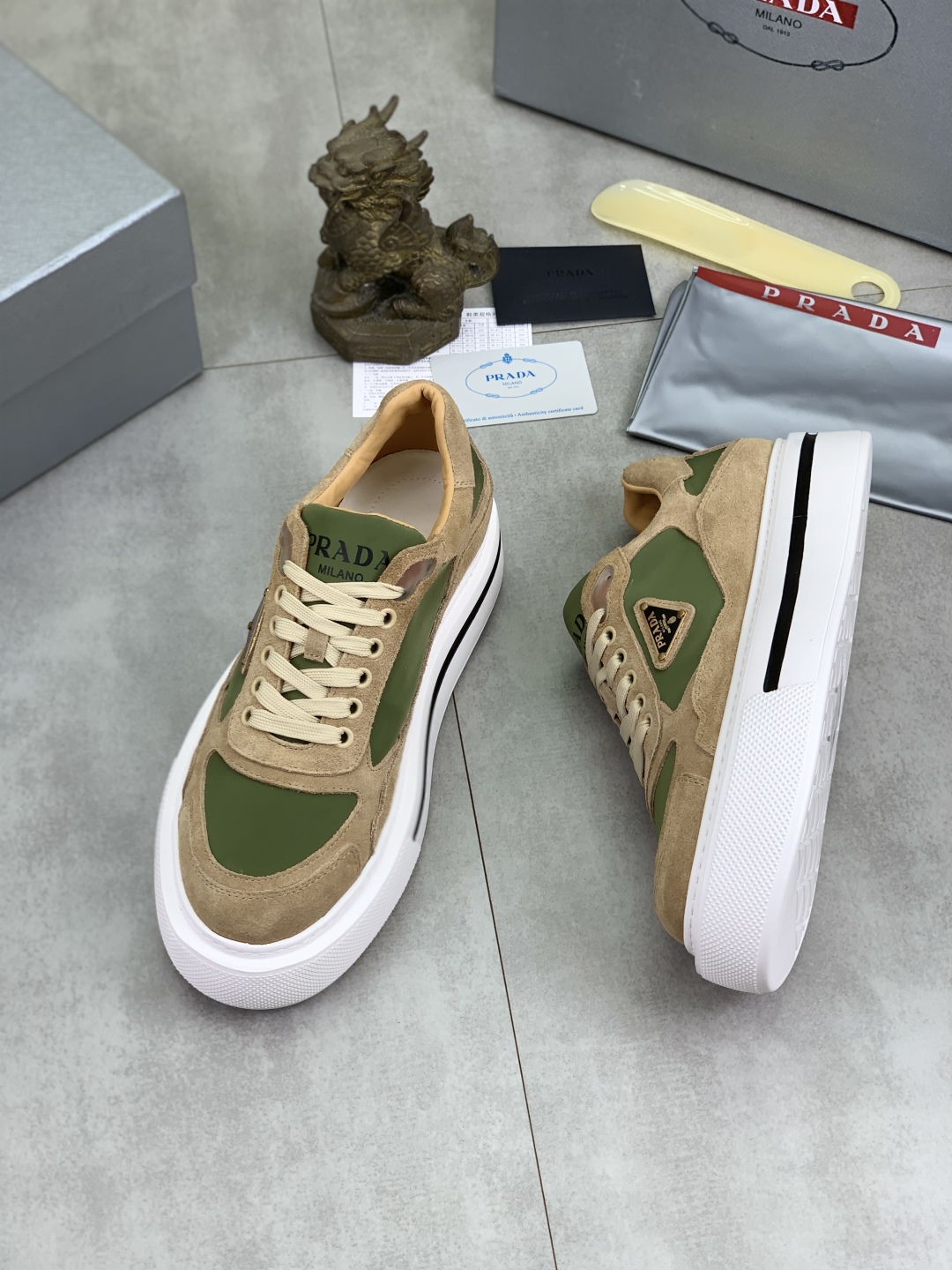 Prada Leather Suede Sneakers Multicolor