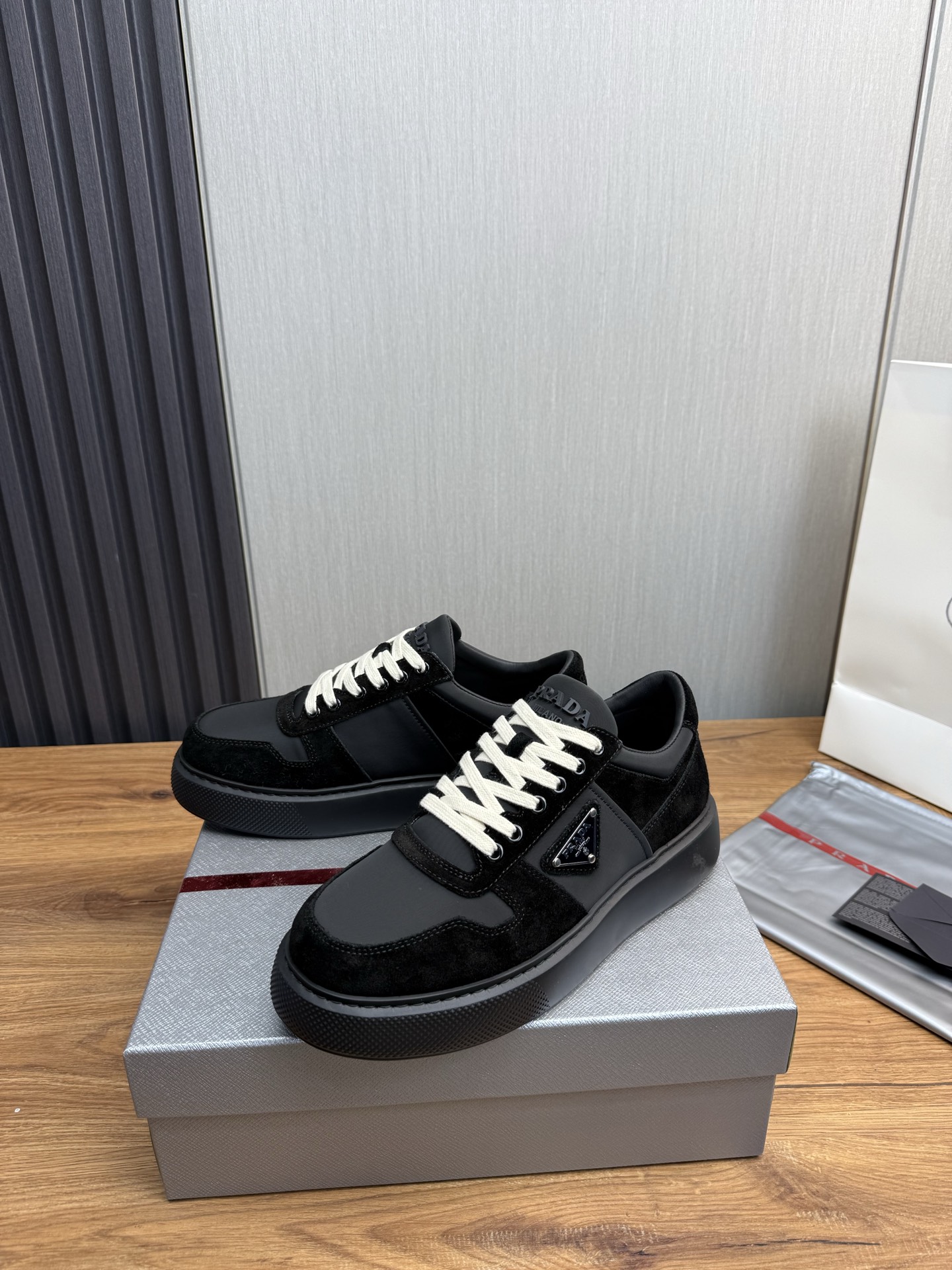 Prada Suede Leather Low-Top Sneakers Black