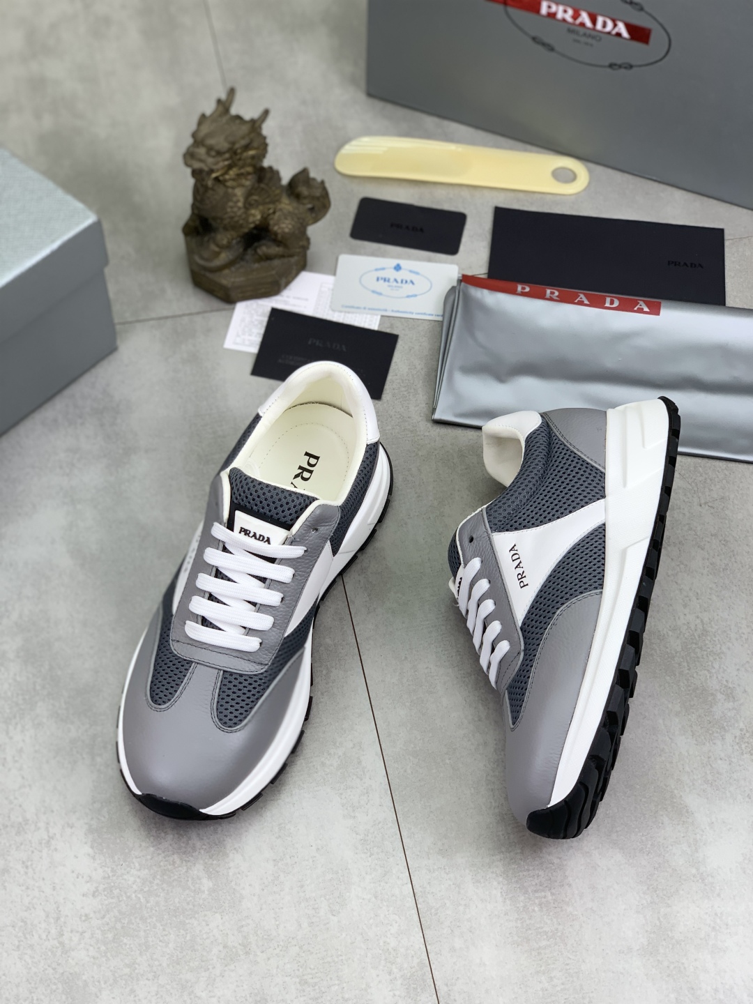 Prada Calfskin Mesh Sneakers Grey