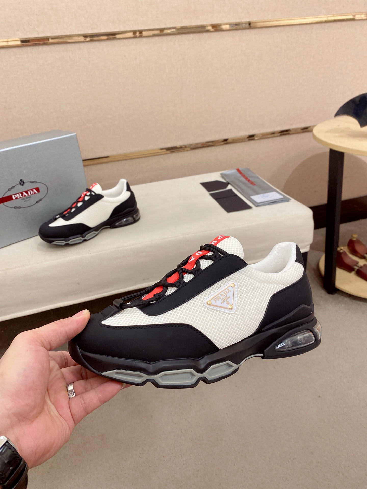 Prada Air Cushion Mesh Sneakers Black/White