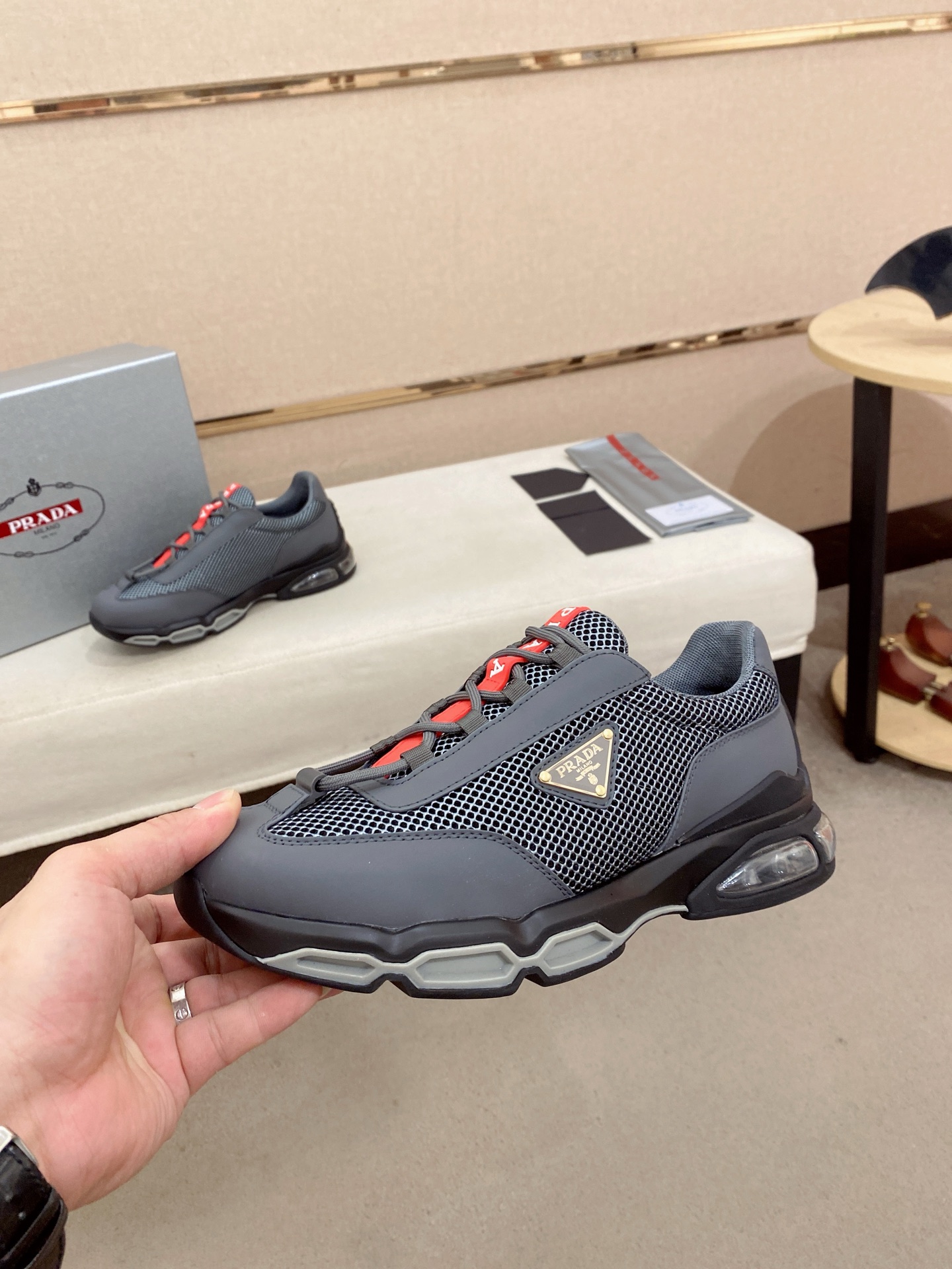 Prada Air Cushion Mesh Sneakers Gray/Red