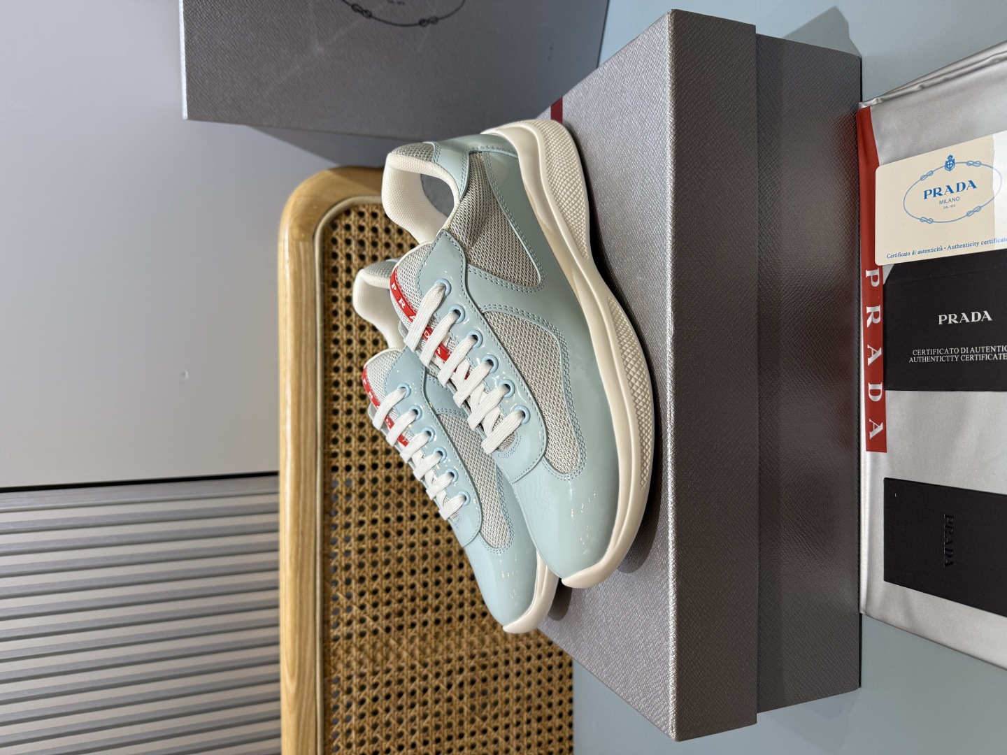 Prada Americas Cup Lace-Up Sneakers Light Blue