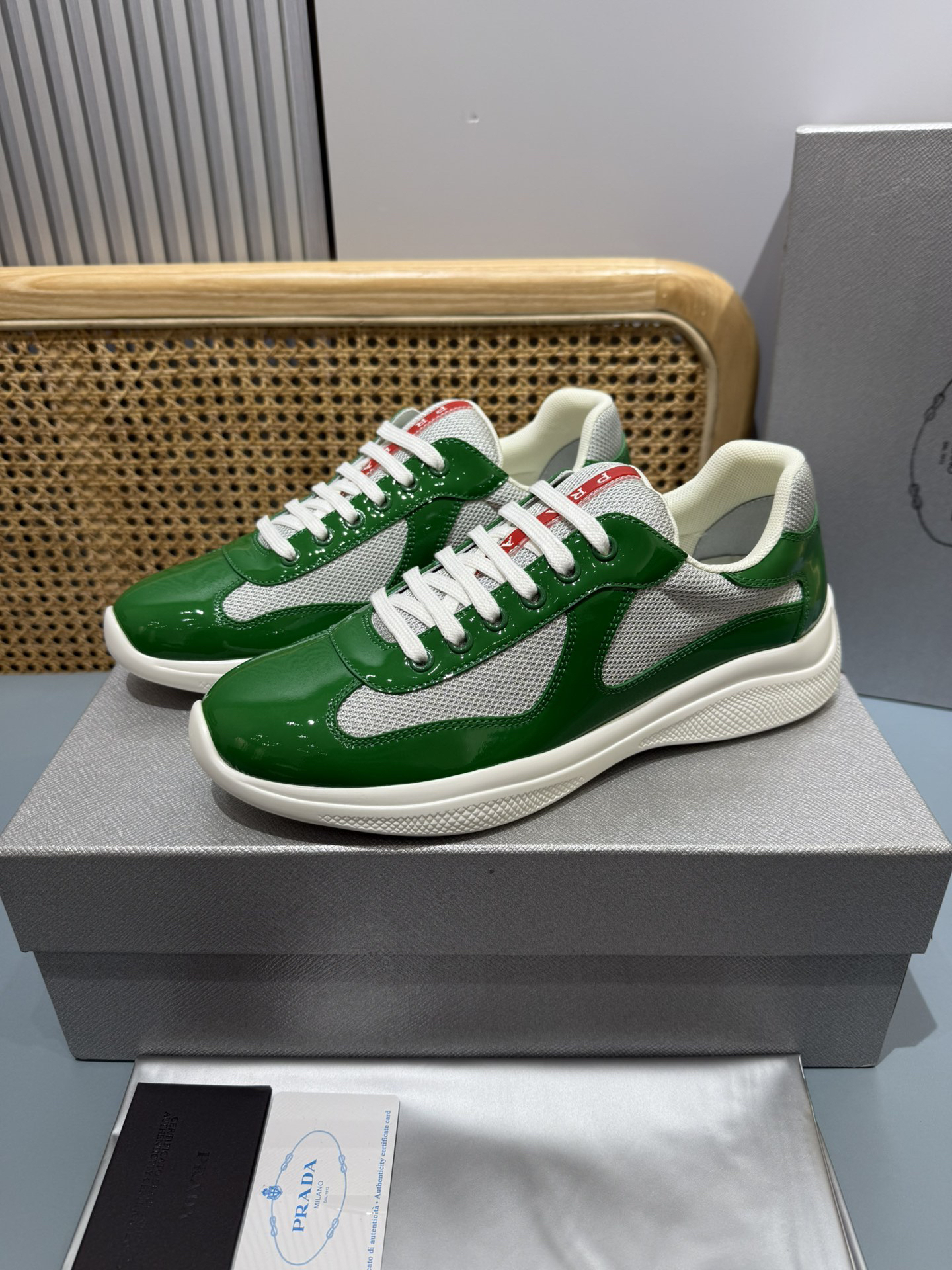 Prada Americas Cup Lace-Up Sneakers Green