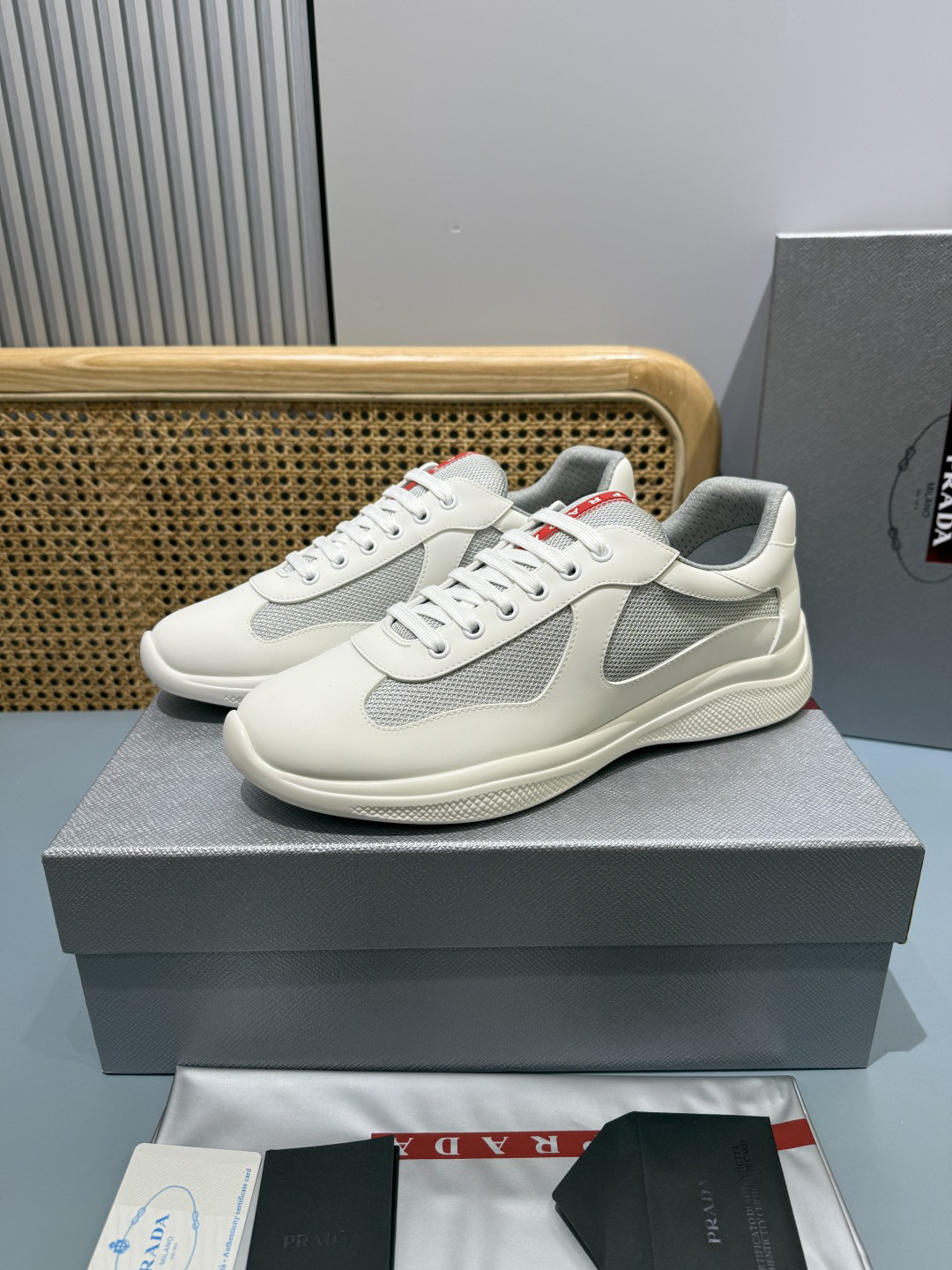 Prada Americas Cup Lace-Up Sneakers White