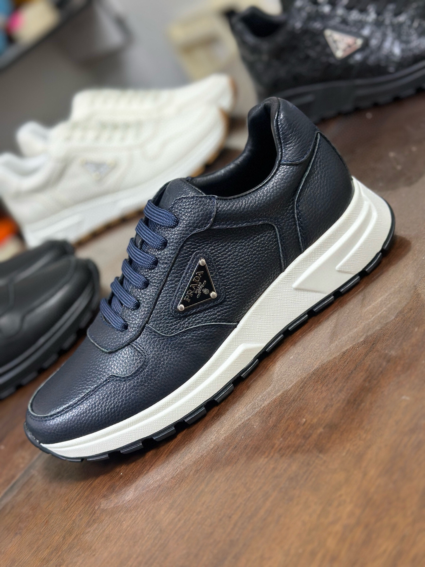 Prada Prax 2.0 Leather Sneakers Navy