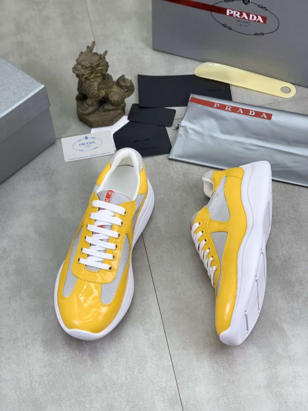 Prada Leather Mesh Sneakers Yellow
