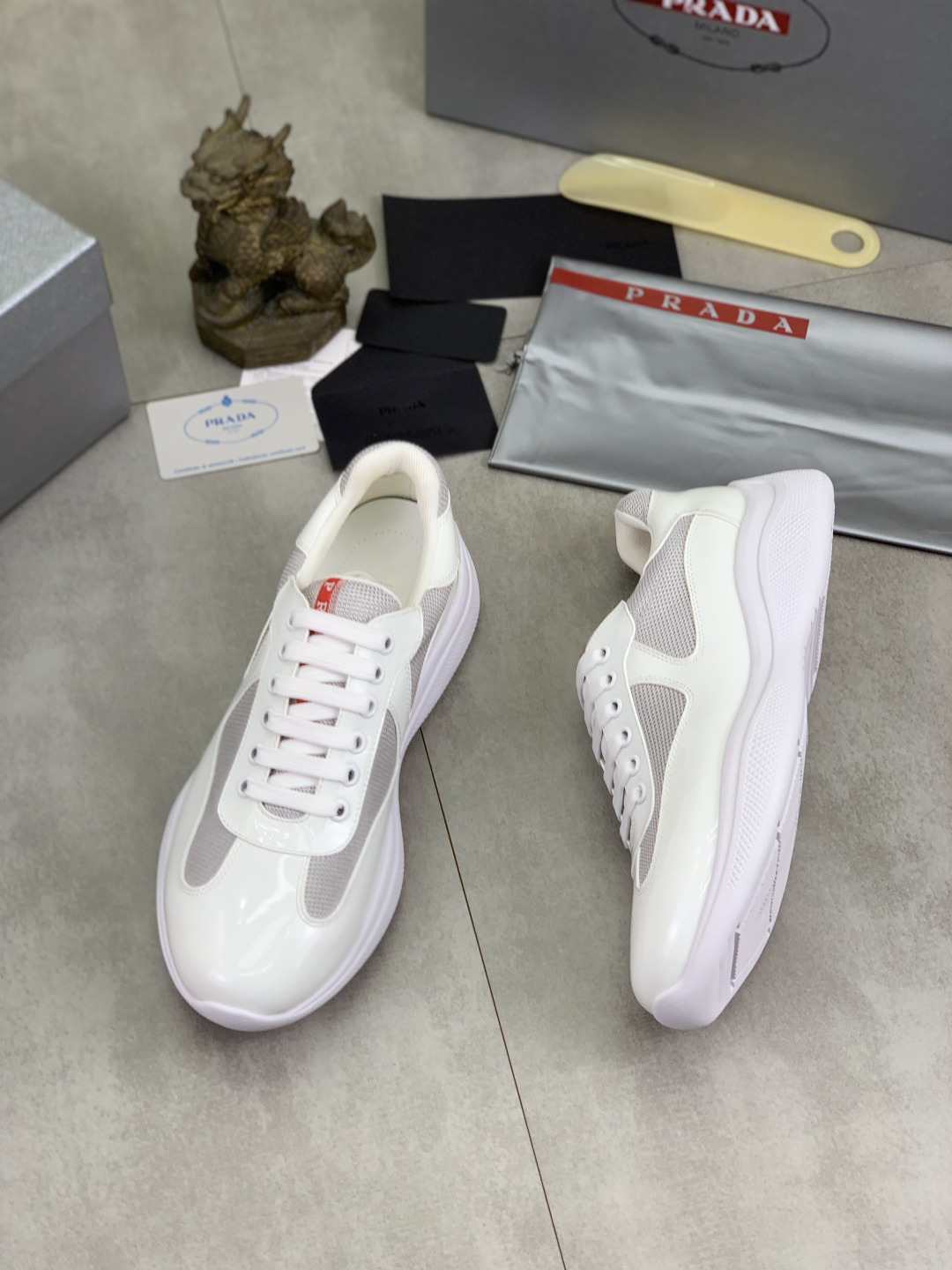 Prada Mesh Leather Sneakers White