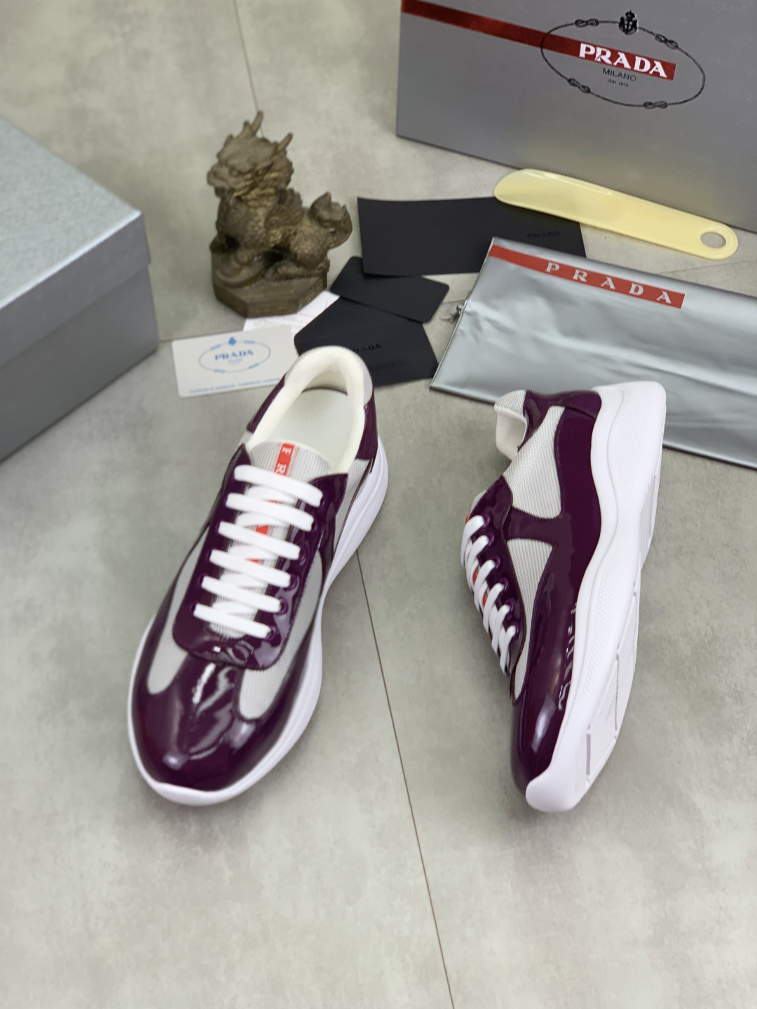 Prada Mesh Leather Sneakers Purple