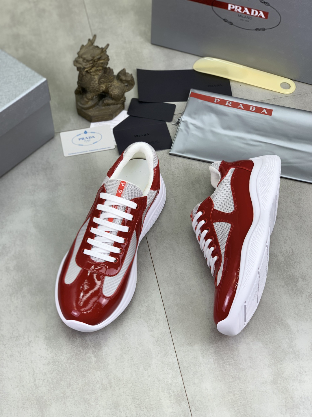 Prada Leather Mesh Sneakers Red/White