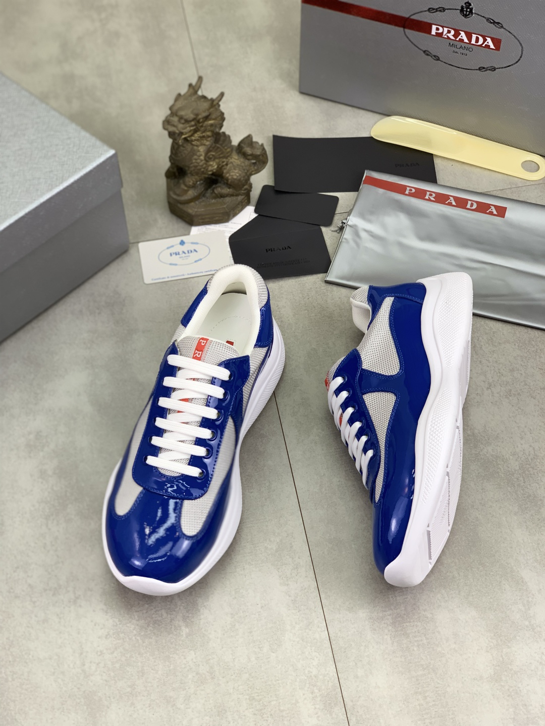 Prada Mesh Leather Sneakers Blue