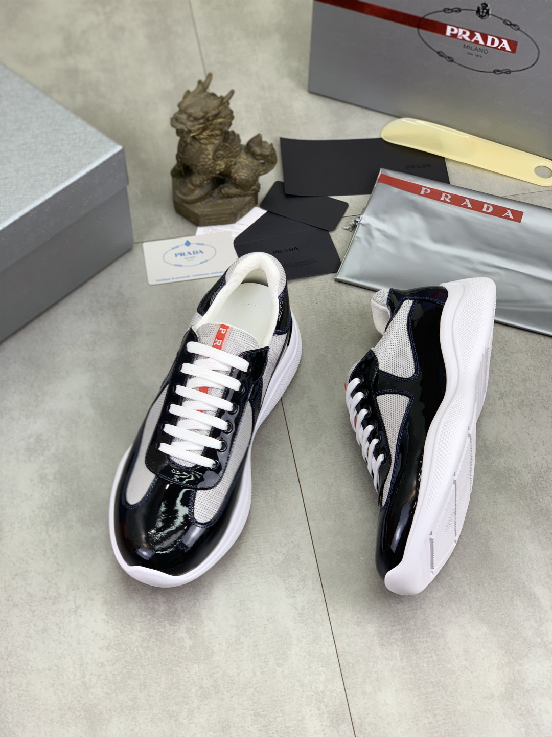 Prada Leather Mesh Sneakers Black