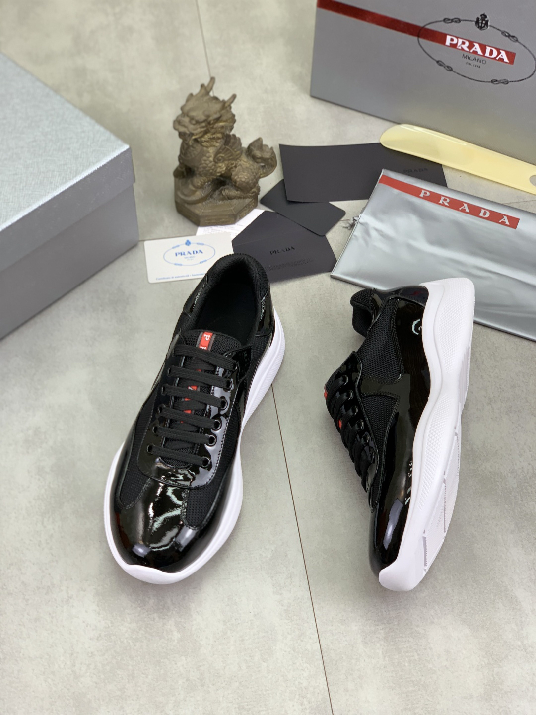 Prada Patent Leather Low-Top Sneakers Black