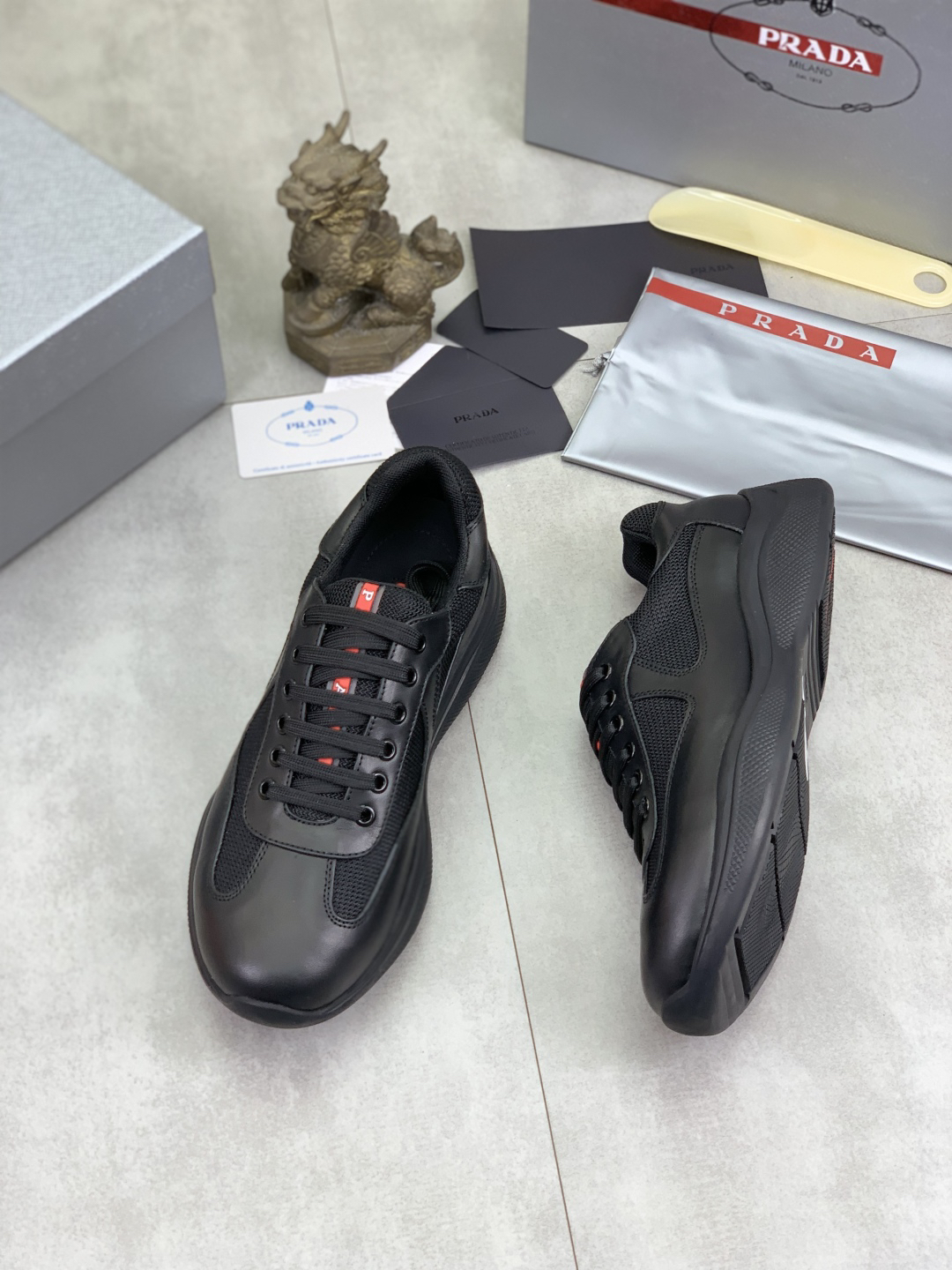 Prada Leather Mesh Sneakers Black