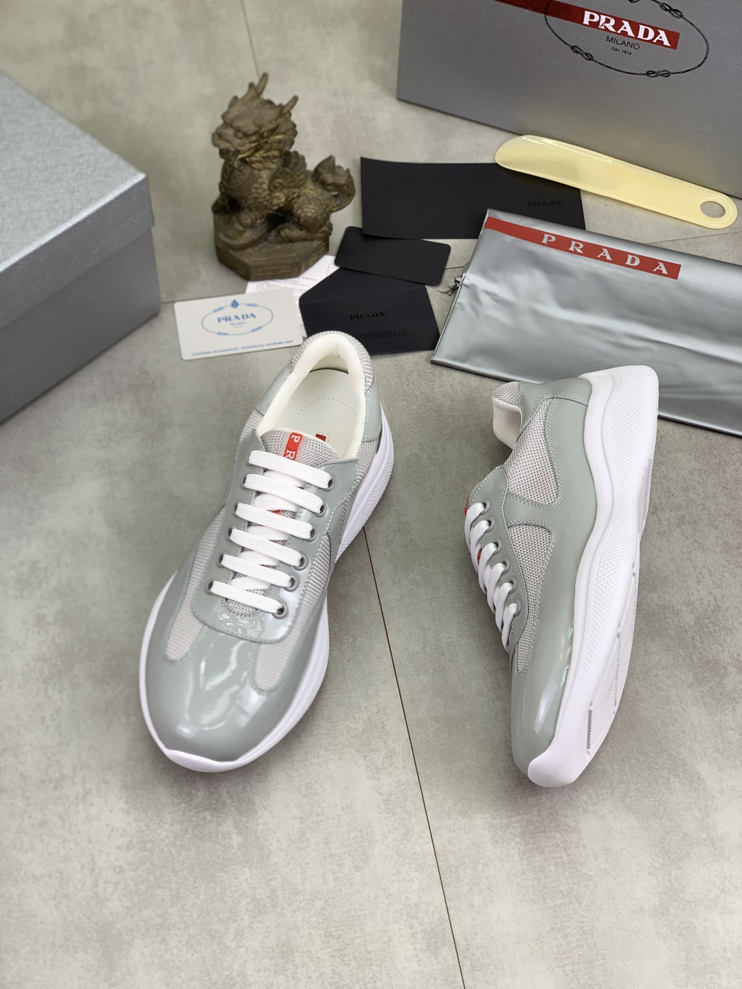 Prada Mesh Leather Sneakers Gray