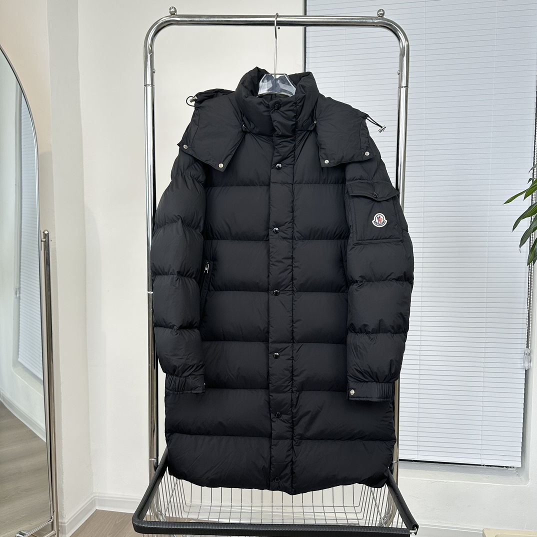 Moncler Hannover Hooded Long Down Coat Black