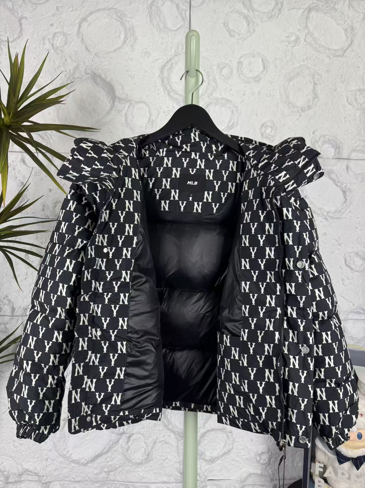 MLB Monogram Hooded Down Jacket Black