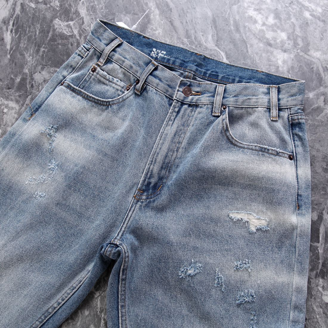 Celine Washed Distressed Straight Jeans Blue
