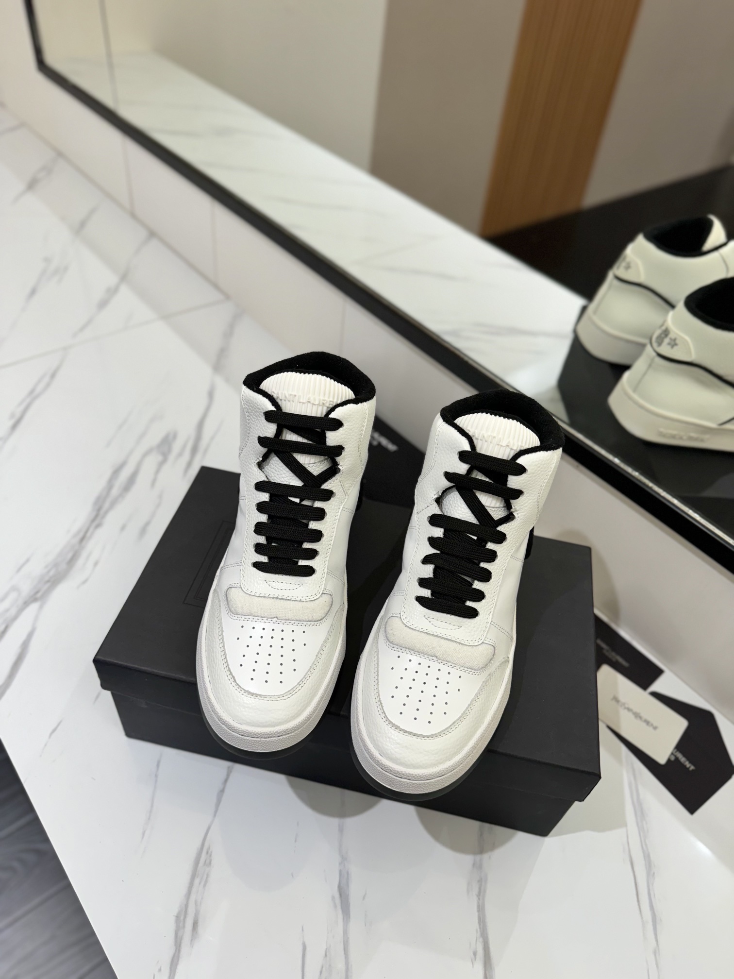 YSL SL61 Leather High-Top Sneakers White/Black