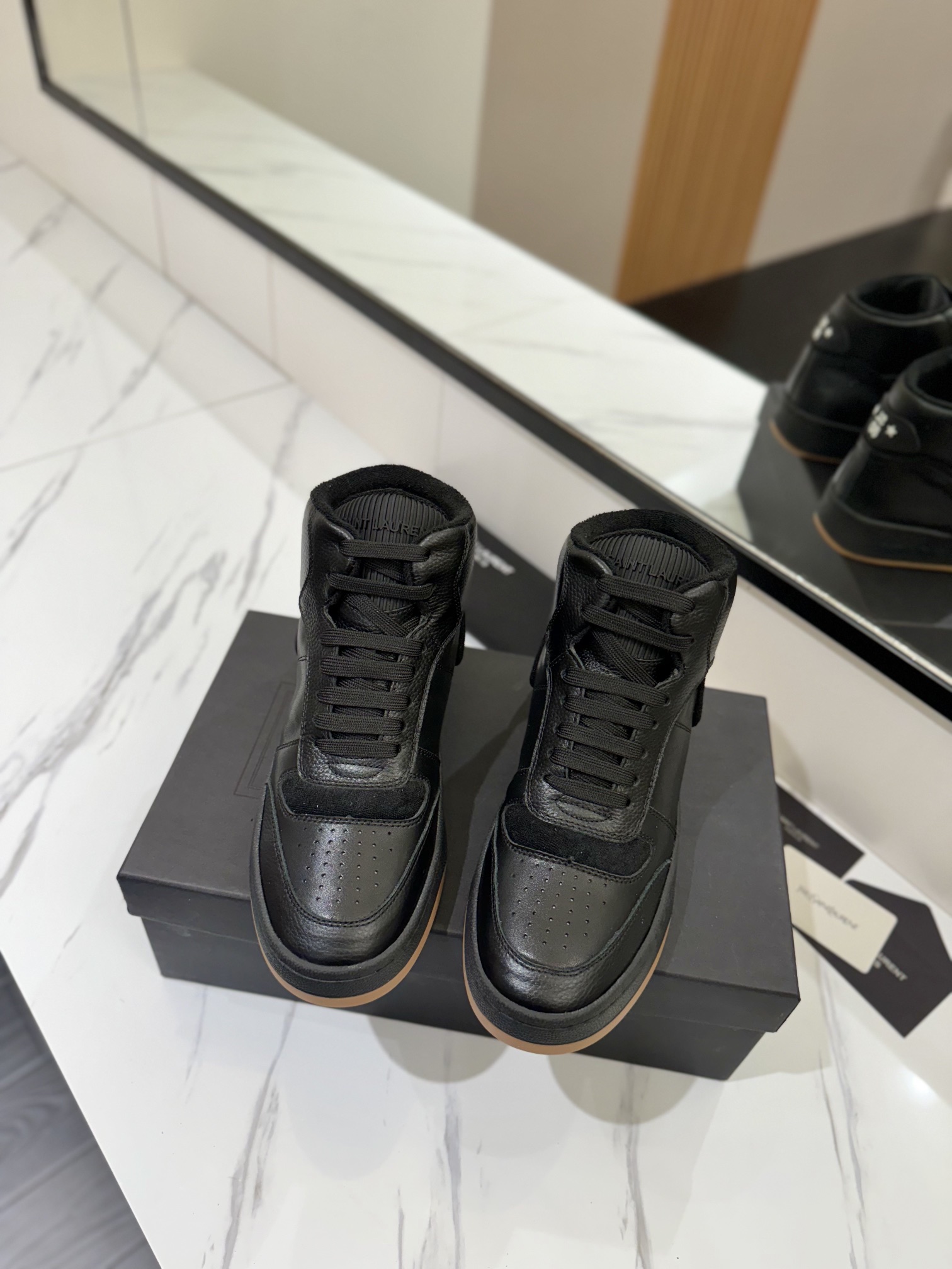 YSL SL61 Leather High-Top Sneakers Black