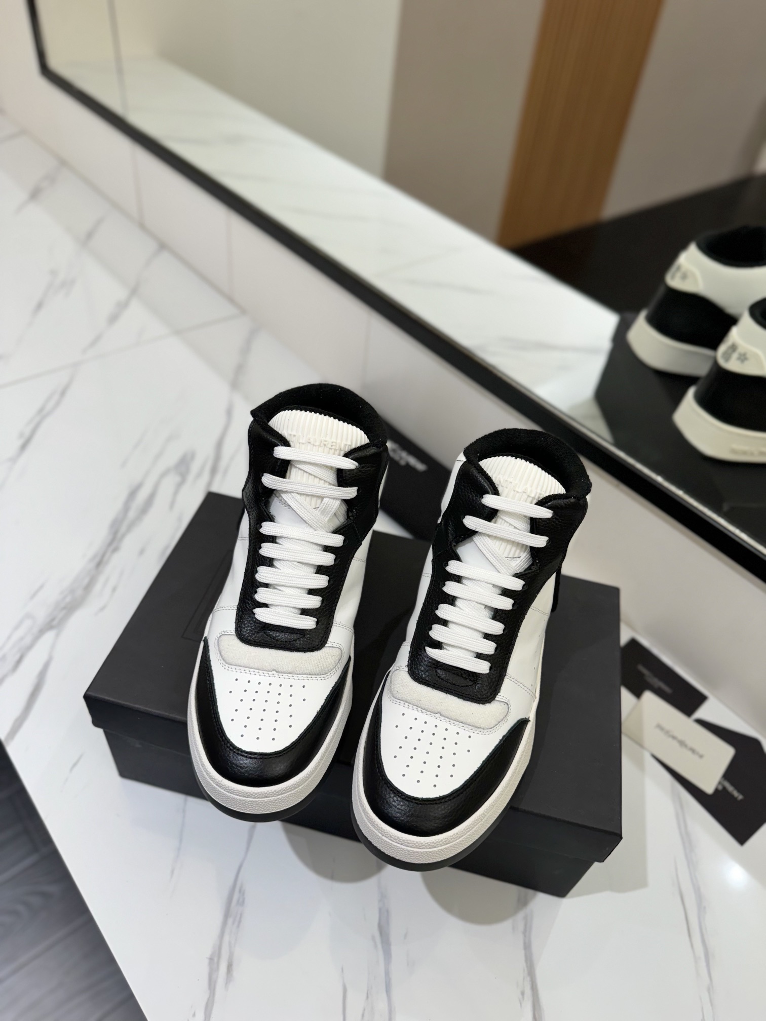 YSL SL61 Leather High-Top Sneakers Black White