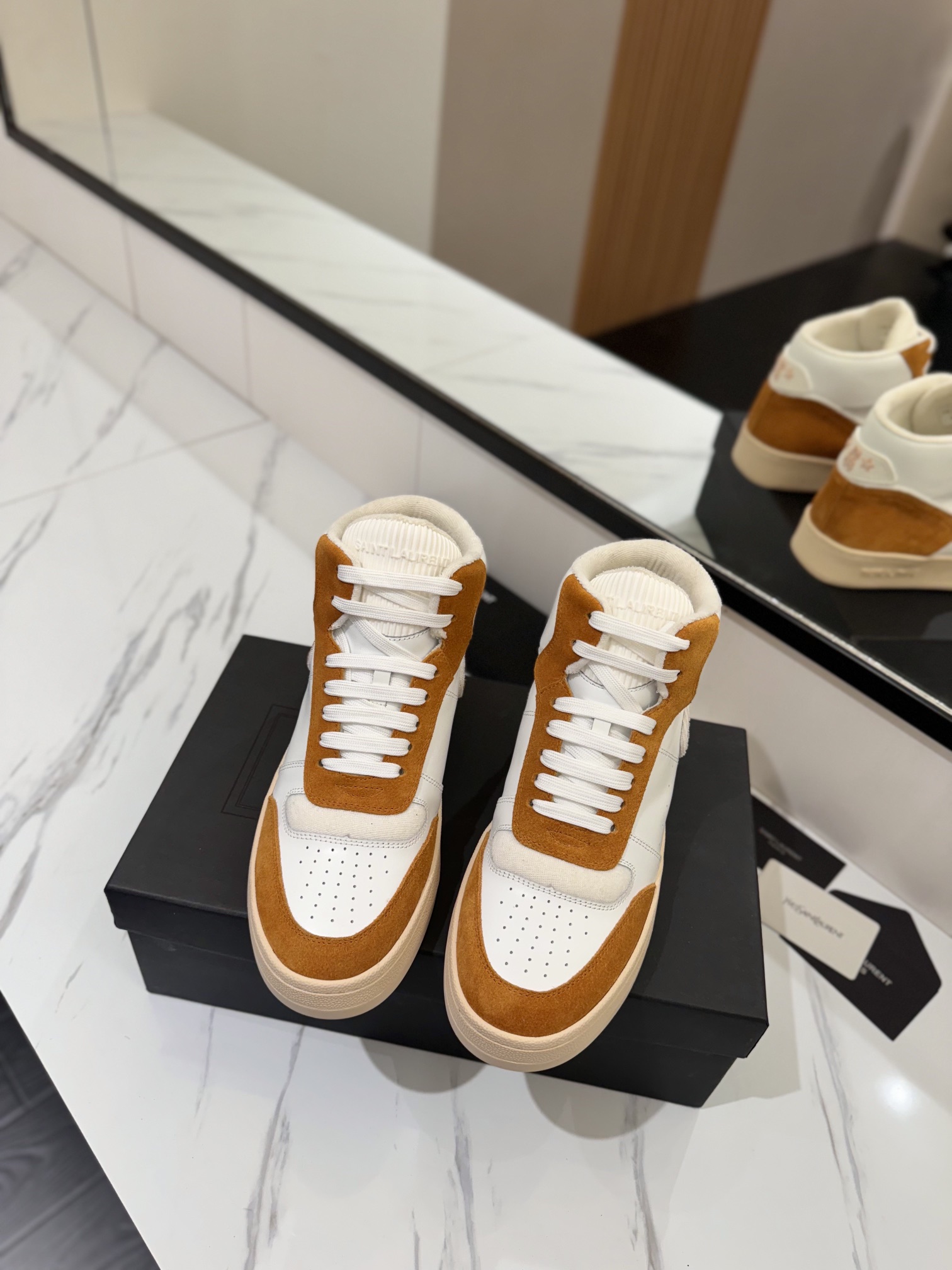 YSL SL80 High-Top Sneakers White/Brown