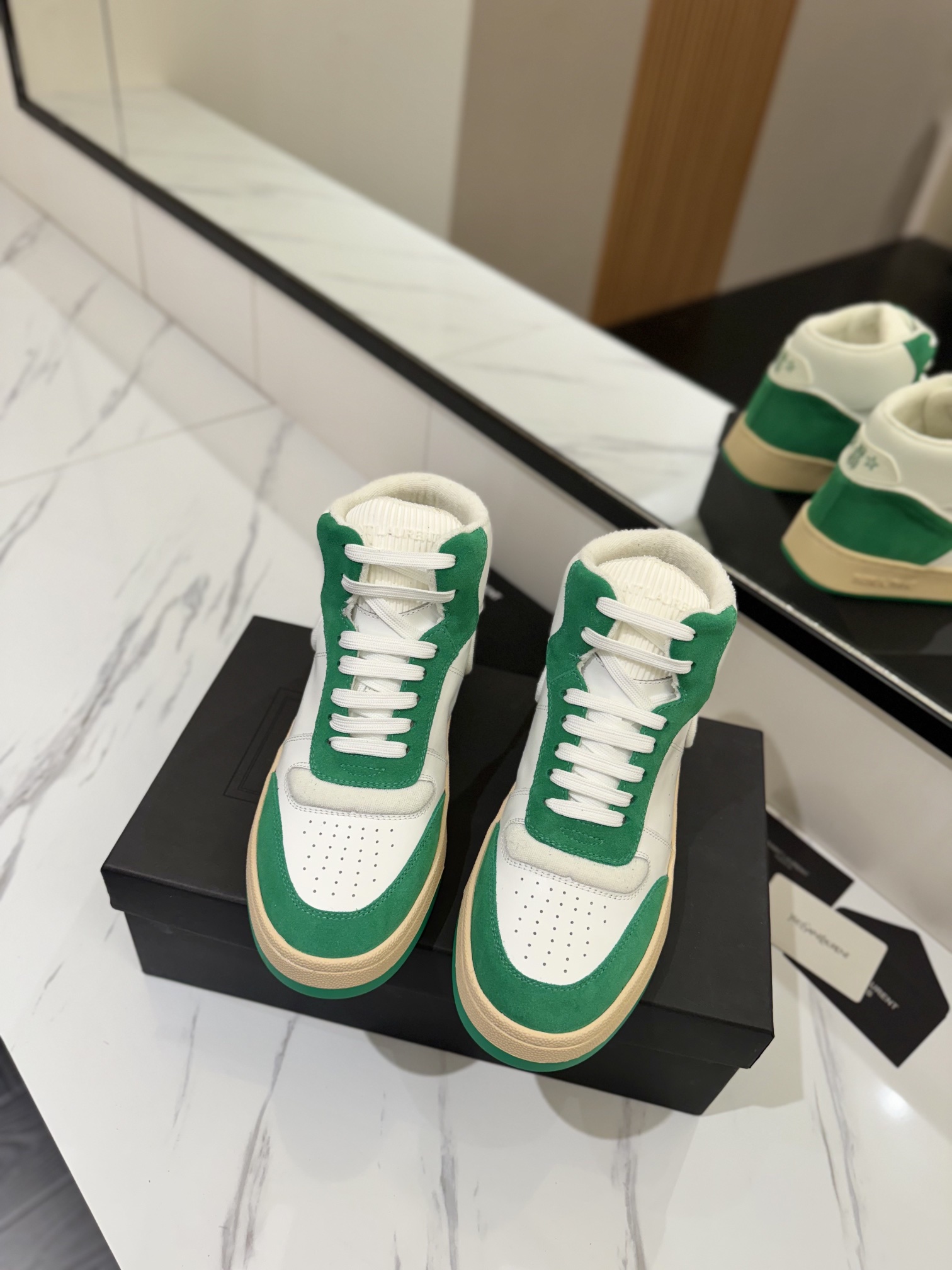 YSL SL80 High-Top Leather Sneakers Green