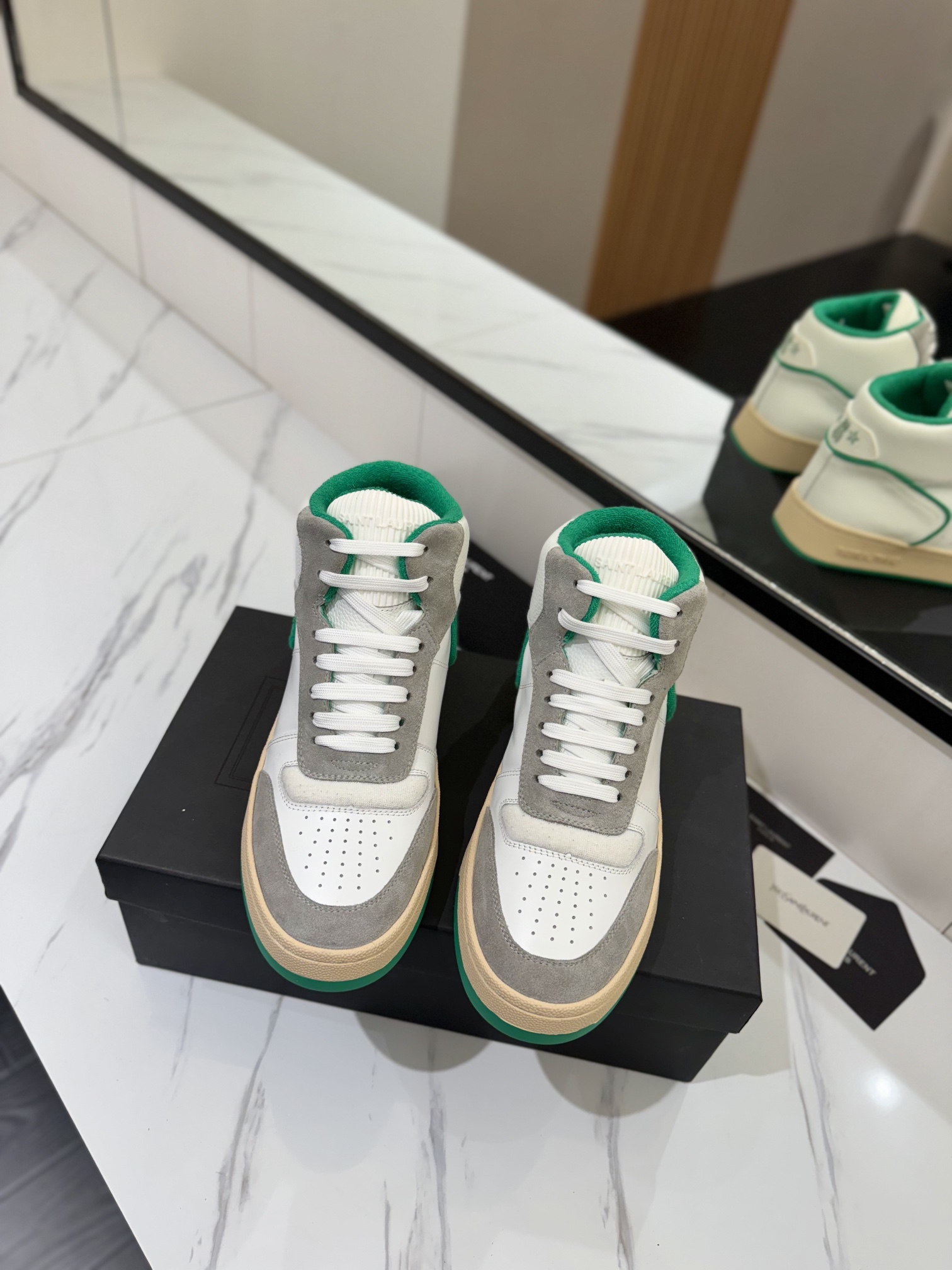 YSL SL61 Leather High-Top Sneakers White/Green