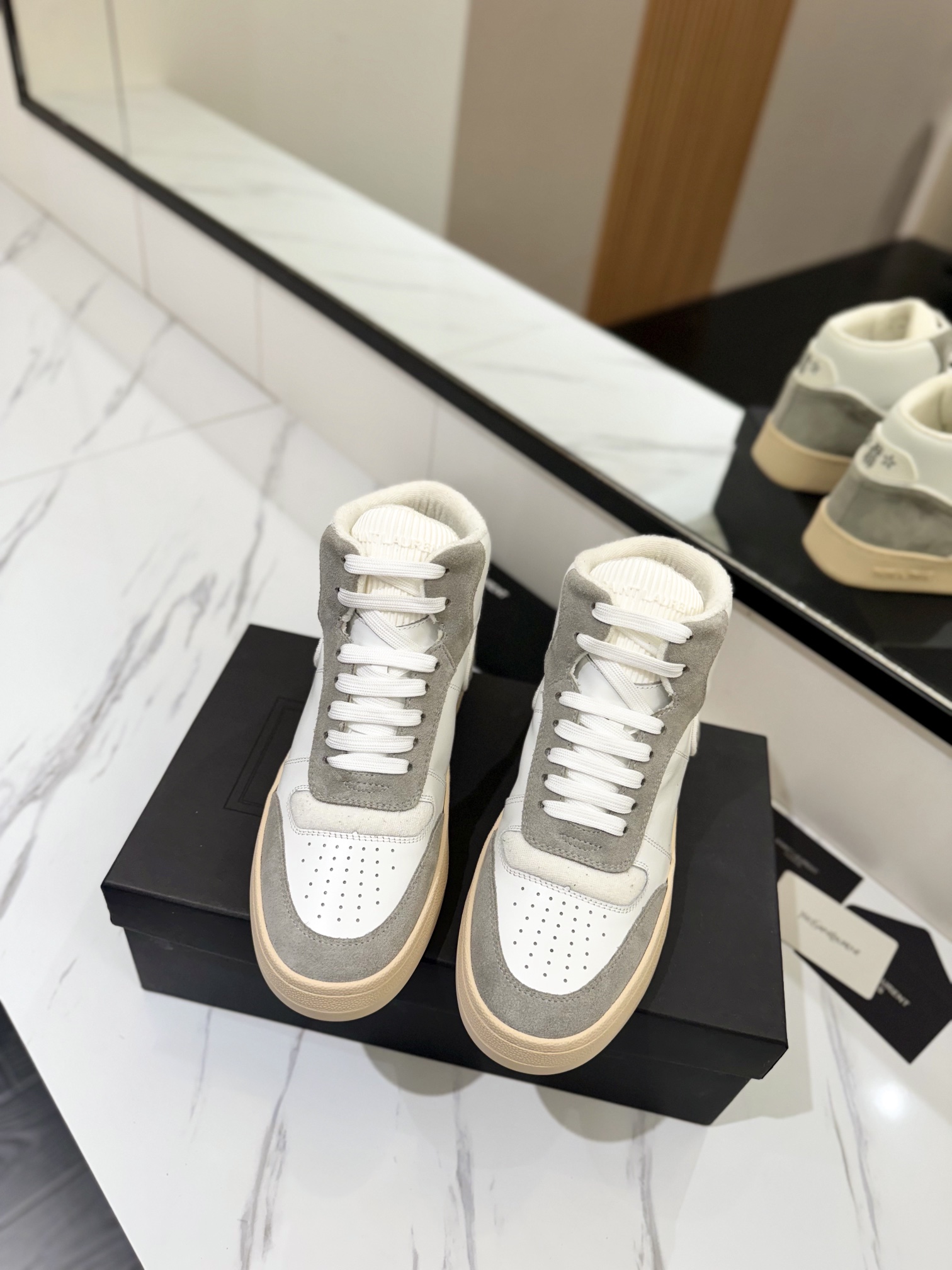 Saint Laurent SL61 Leather High-Top Sneakers White/Grey