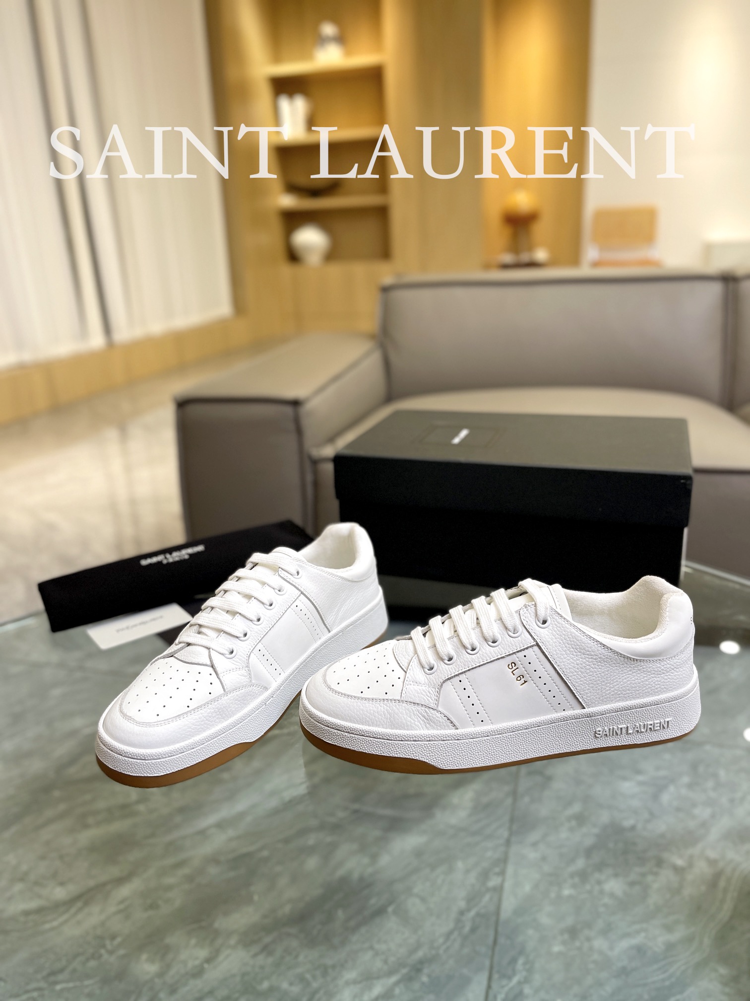 YSL SL61 Low-Top Sneakers Beige