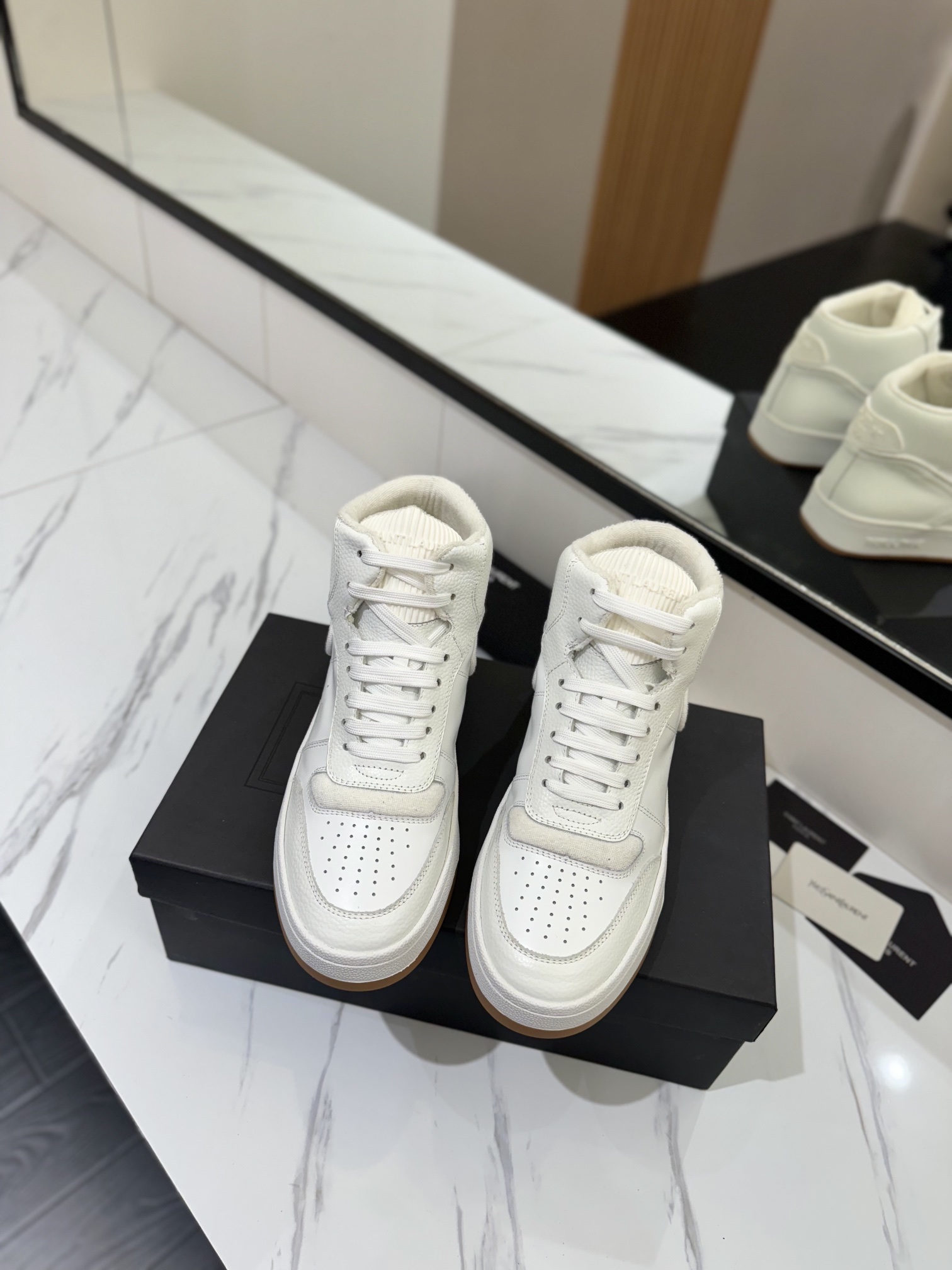 YSL SL61 Leather High-Top Sneakers White