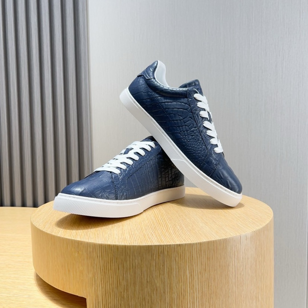 Lacoste Croc-Embossed Leather Sneakers Navy
