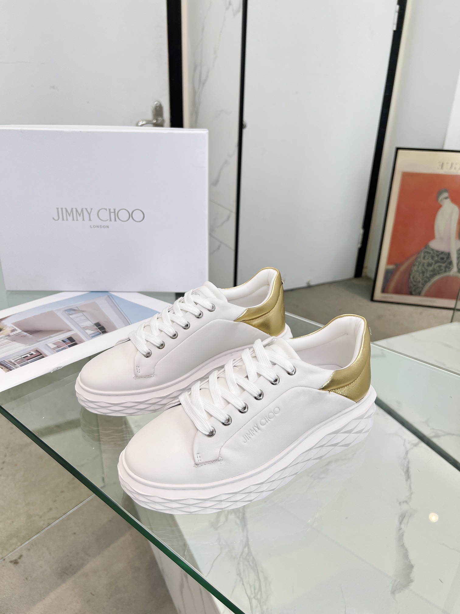 Jimmy Choo Diamond Sneakers White Gold