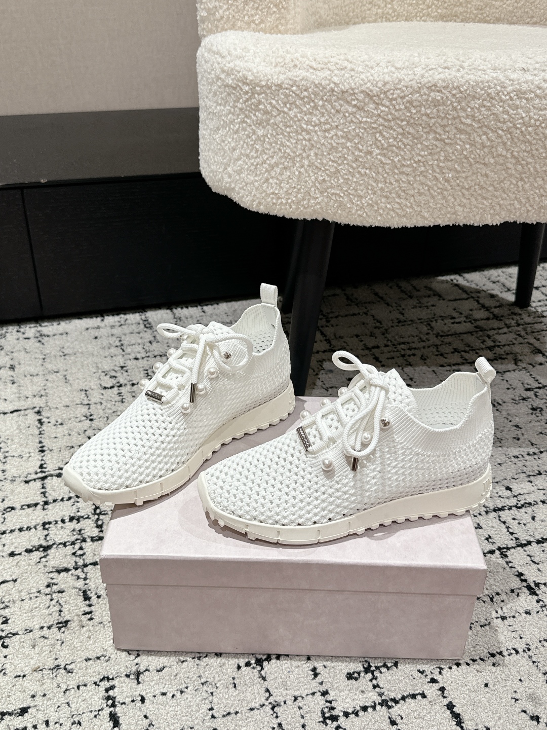 Jimmy Choo Pearl Knit Sock Sneakers White