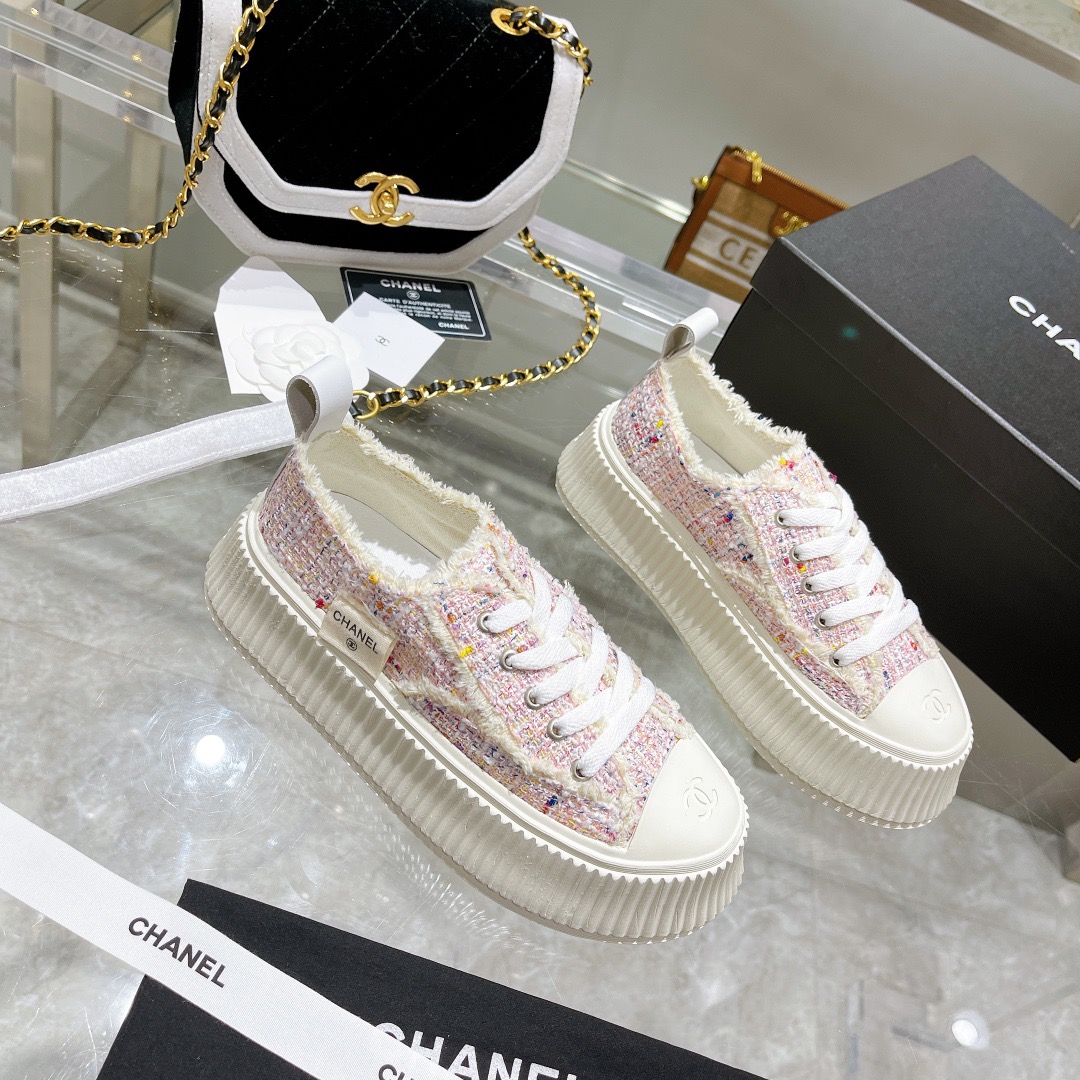 Chanel Tweed Platform Sneakers Multicolor