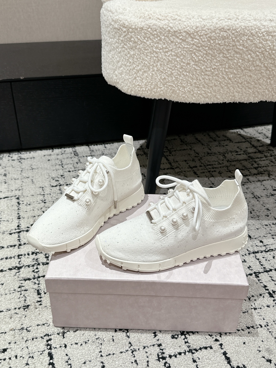 Jimmy Choo Pearl Knit Sock Sneakers White