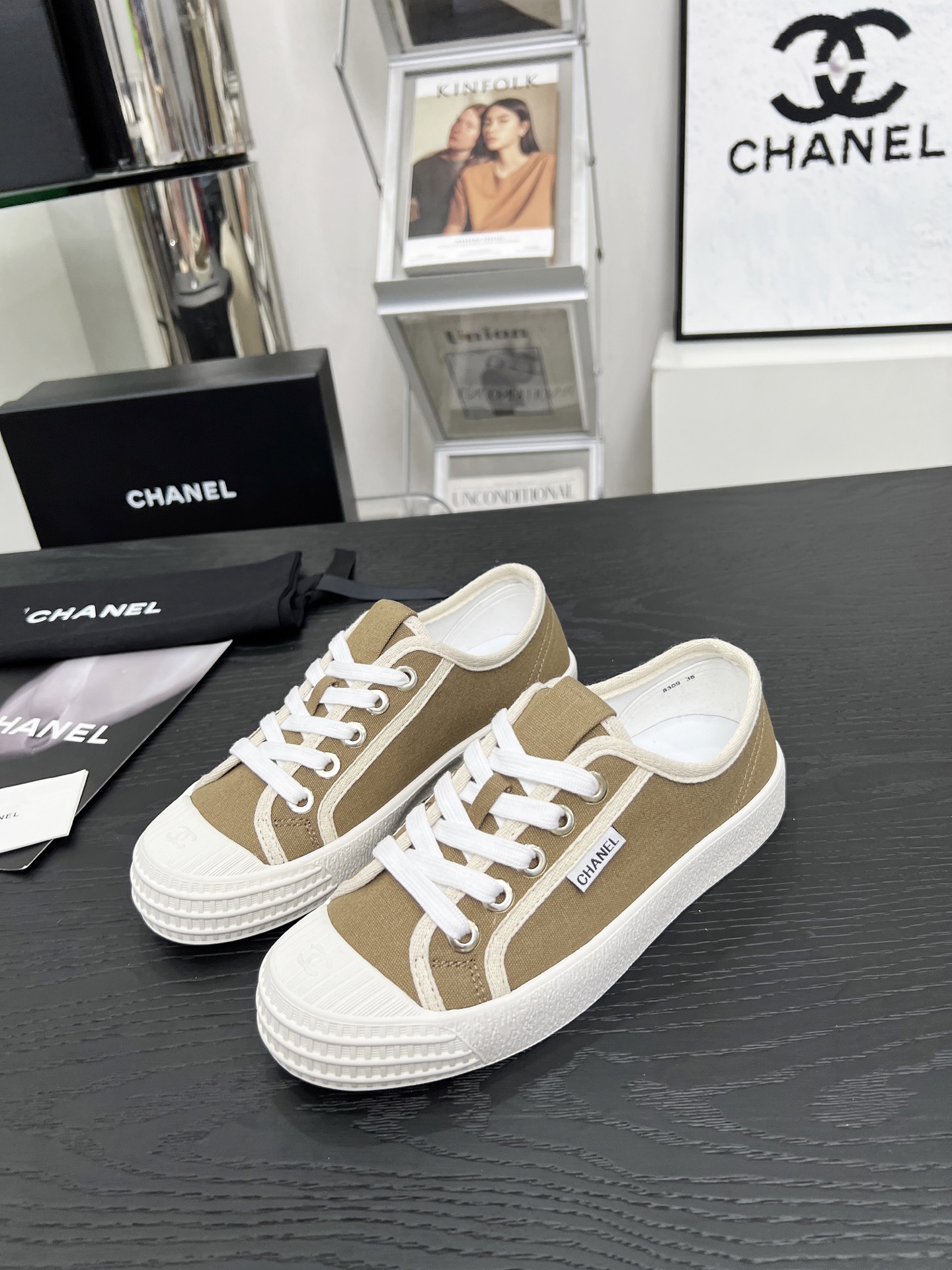 Chanel Vintage Canvas Sneakers Khaki