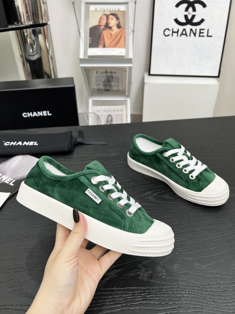 Chanel Vintage Suede Sneakers Green