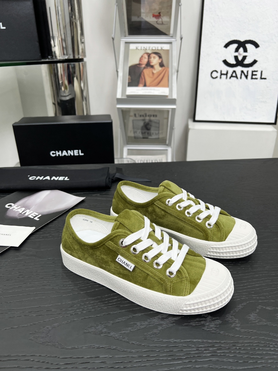 Chanel Vintage Low-Top Suede Sneakers Olive Green
