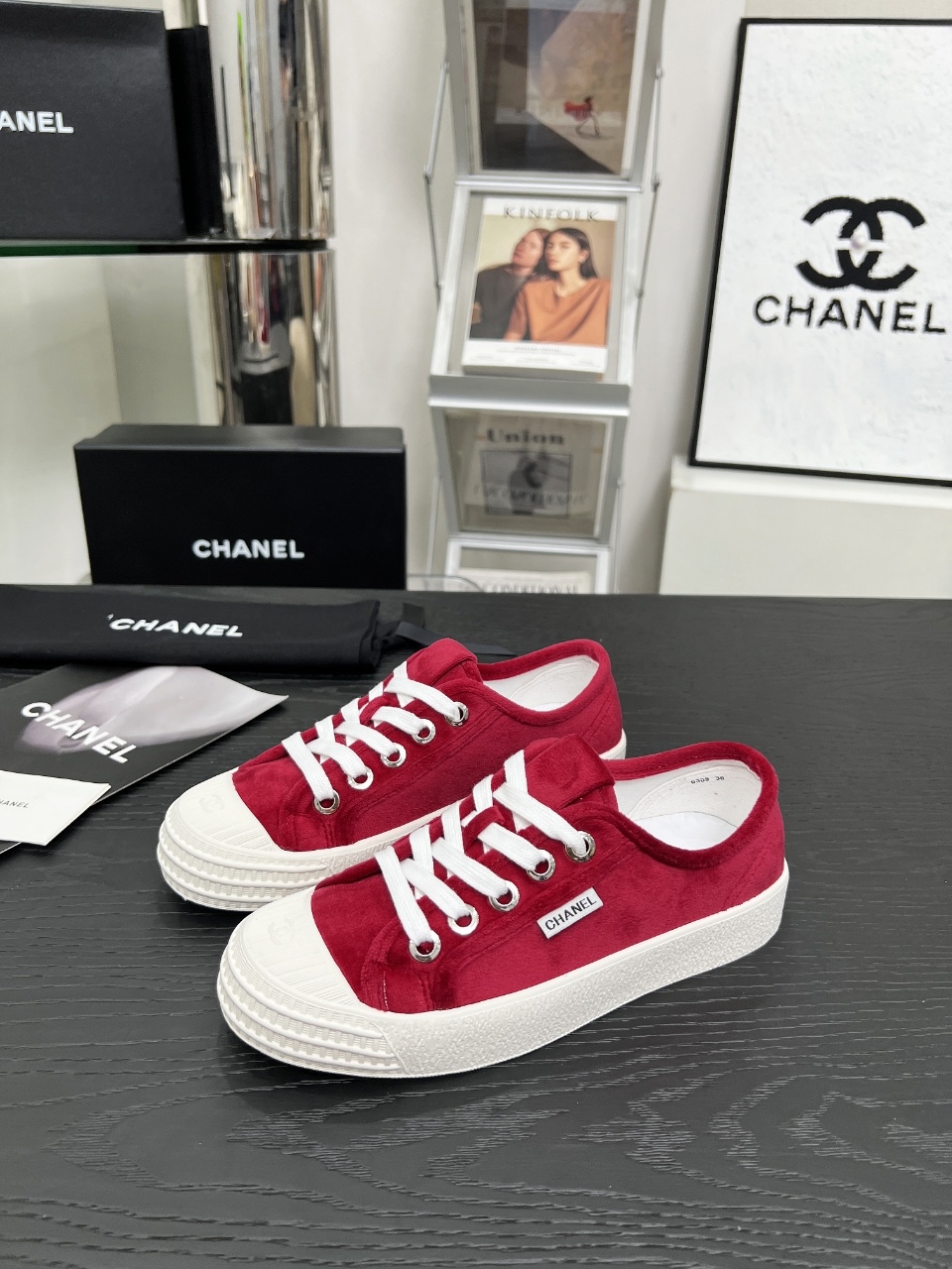 Chanel Vintage Coco Suede Sneakers Red