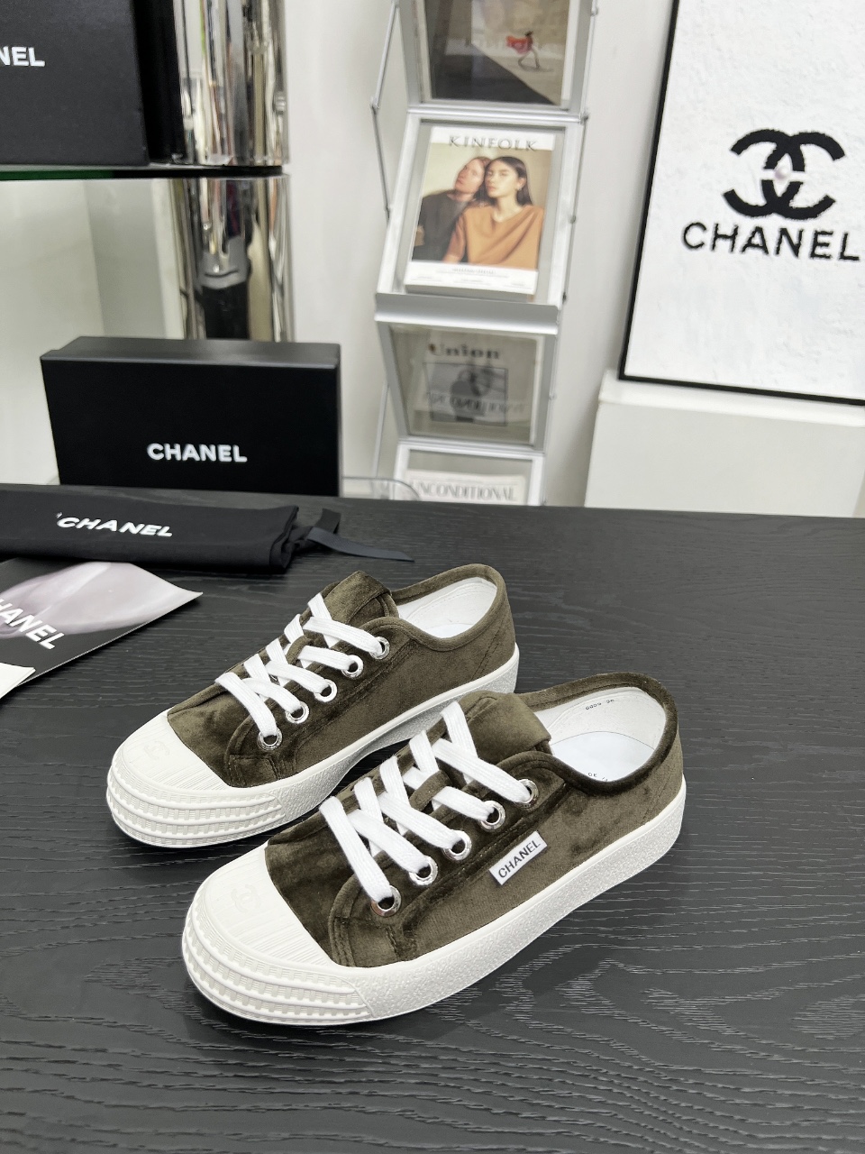 Chanel Vintage Canvas Sneakers Olive