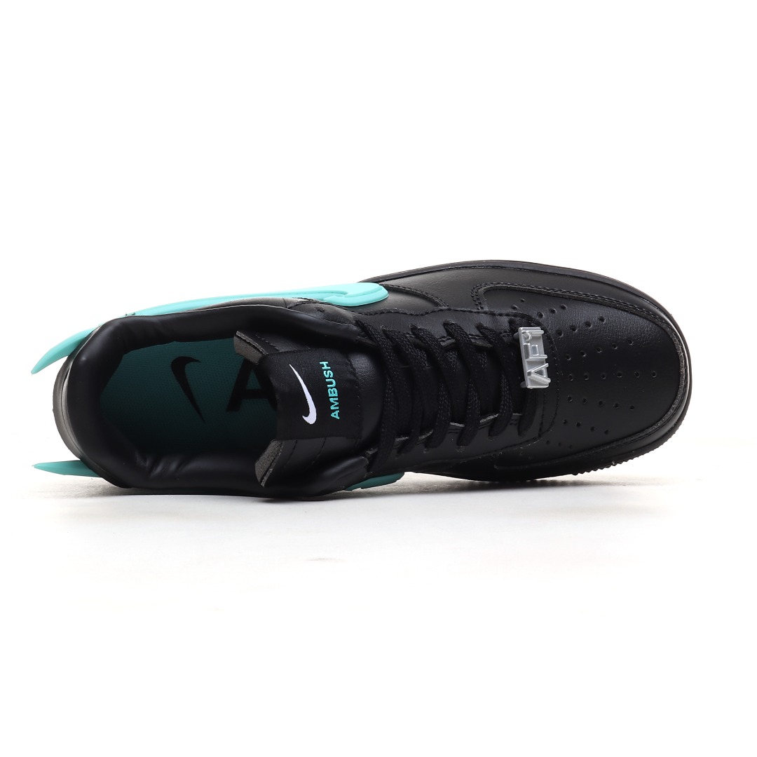 Nike x AMBUSH Air Force 1 Low Leather Sneakers Black/Aqua