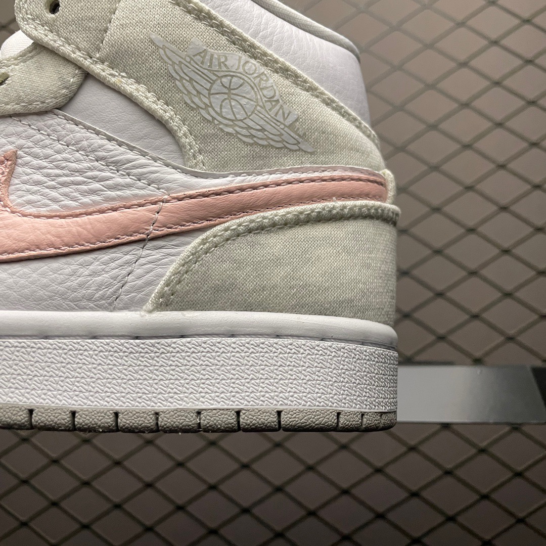 Jordan Air Jordan 1 Mid Canvas Sneakers White Grey Pink